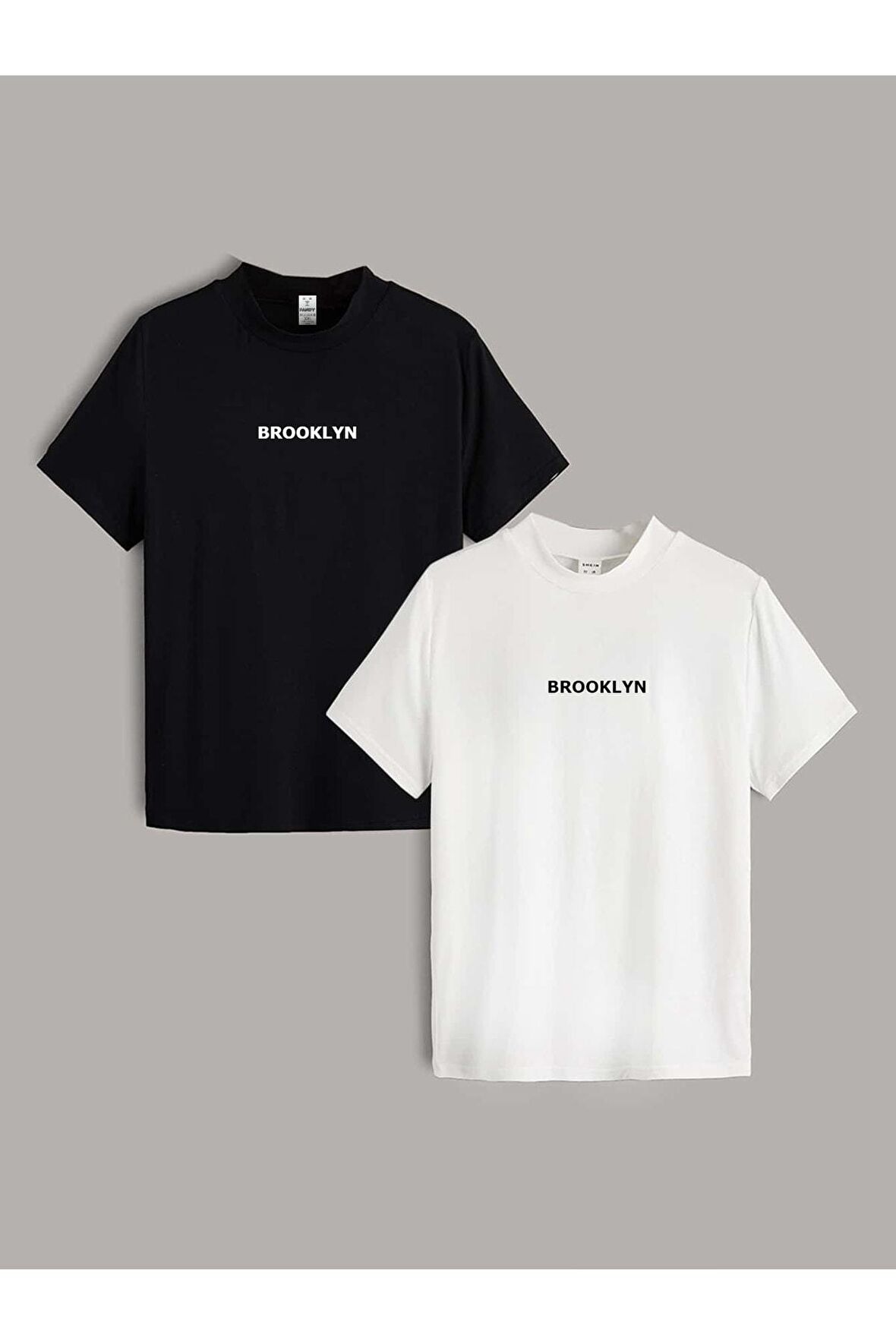 Brooklyn Baskılı Oversize Unisex Fit Bisiklet Yaka Kısa Kollu 2'li Pamuklu Penye Tişört