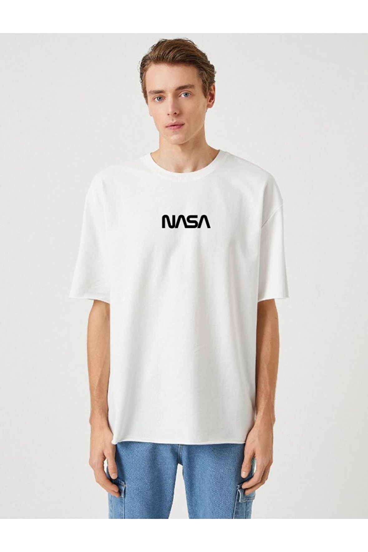 Nasa Baskılı Unisex Oversize Siyah Tişört