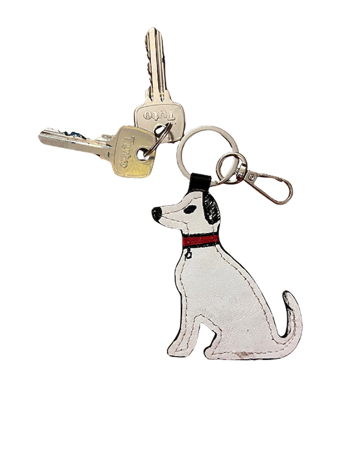 PİNKYLOLA DESİGN-Köpek Anahtarlık kırmızı Tasmalı beyaz siyah Hakiki Deri El Boyaması Anahtarlık, Çanta Charm