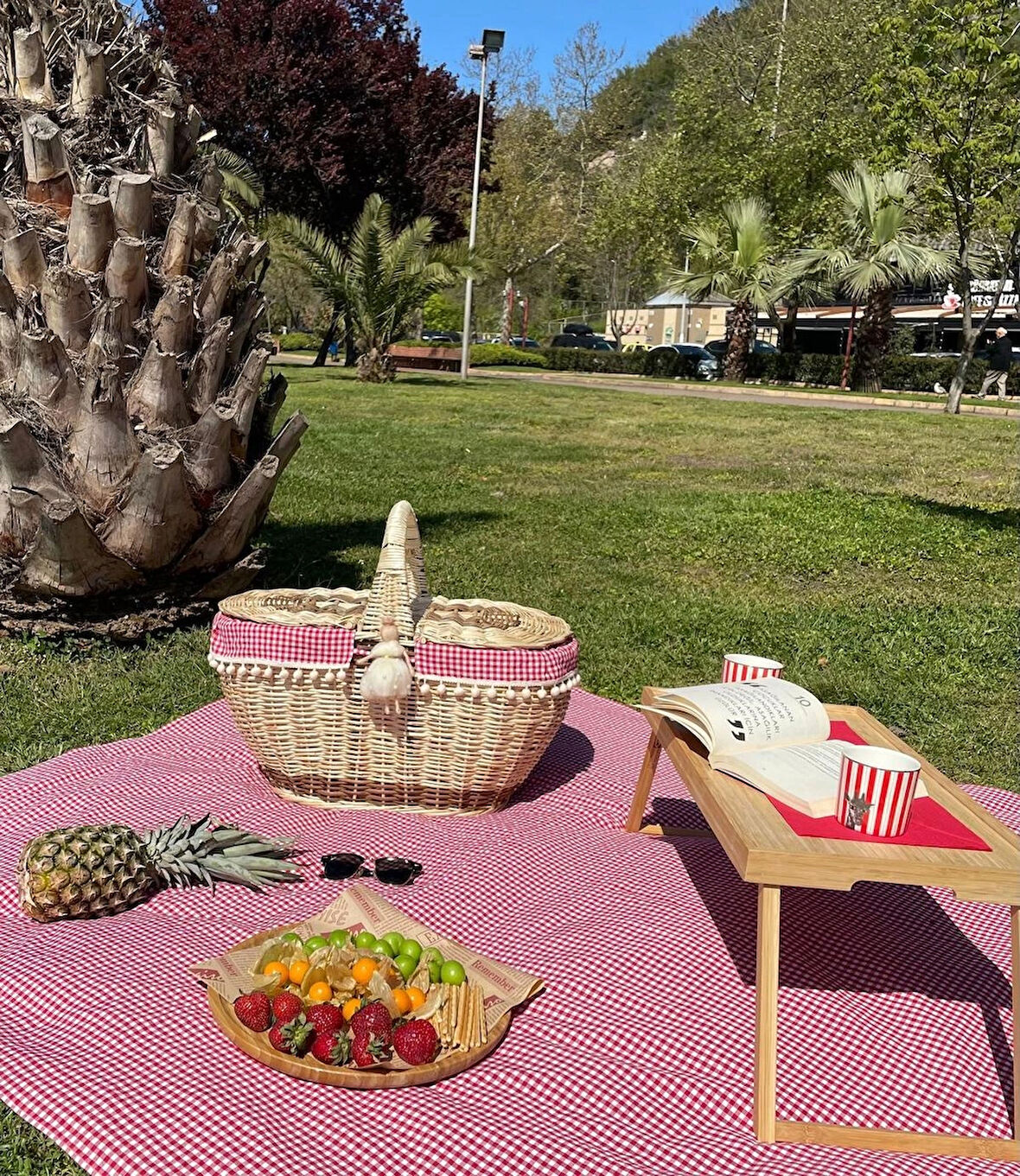 BEYAZ ATÖLYEM Hasır Kapaklı El Örmesi Piknik Sepeti Seti (Keçeden Melek Anahtarlık Hediyeli)