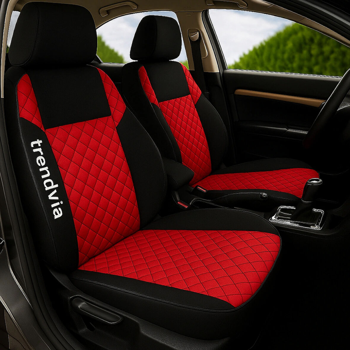 Kapitone Penye Oto Kılıf Takımı - Siyah Kırmızı | Tam Set Ön Arka Koltuk + Başlık 