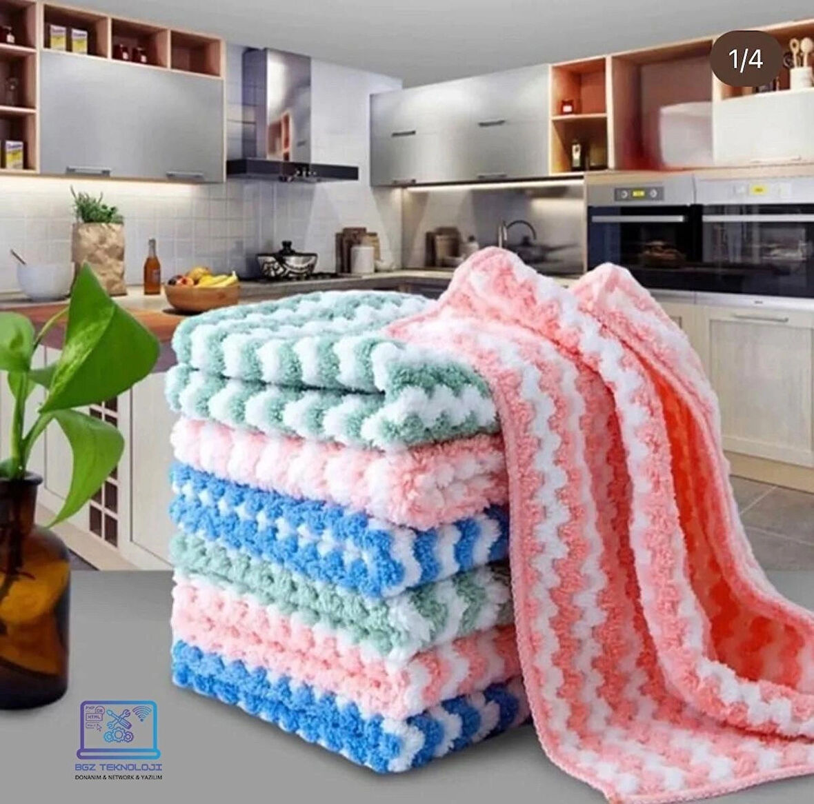 MICLO CLEANING | Yumuşak Doku | Puf Bez | Süper Emici Sihirli Mutfak, Bulaşık Tezgah Bezi | x3 Adet - Zikzak Desen
