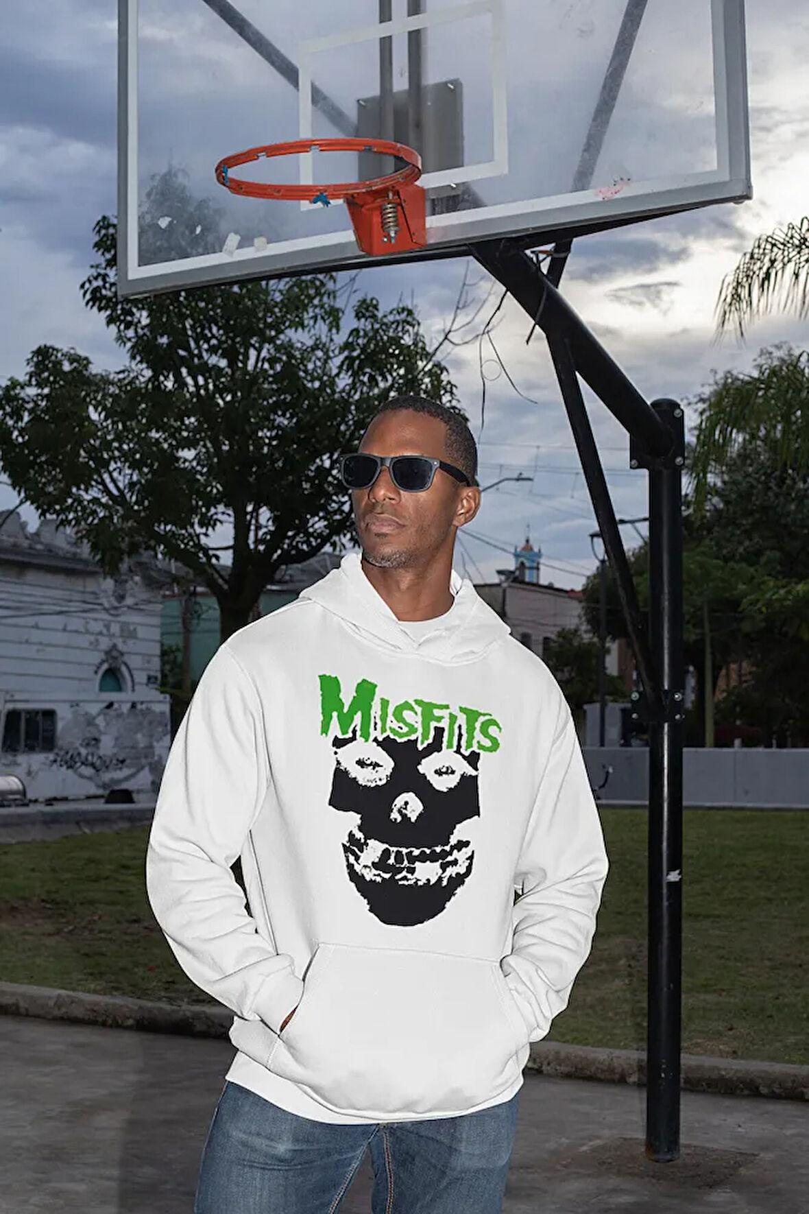 Tasarım Misfits Baskılı Unisex Oversize Müzik Grubu Hoodie