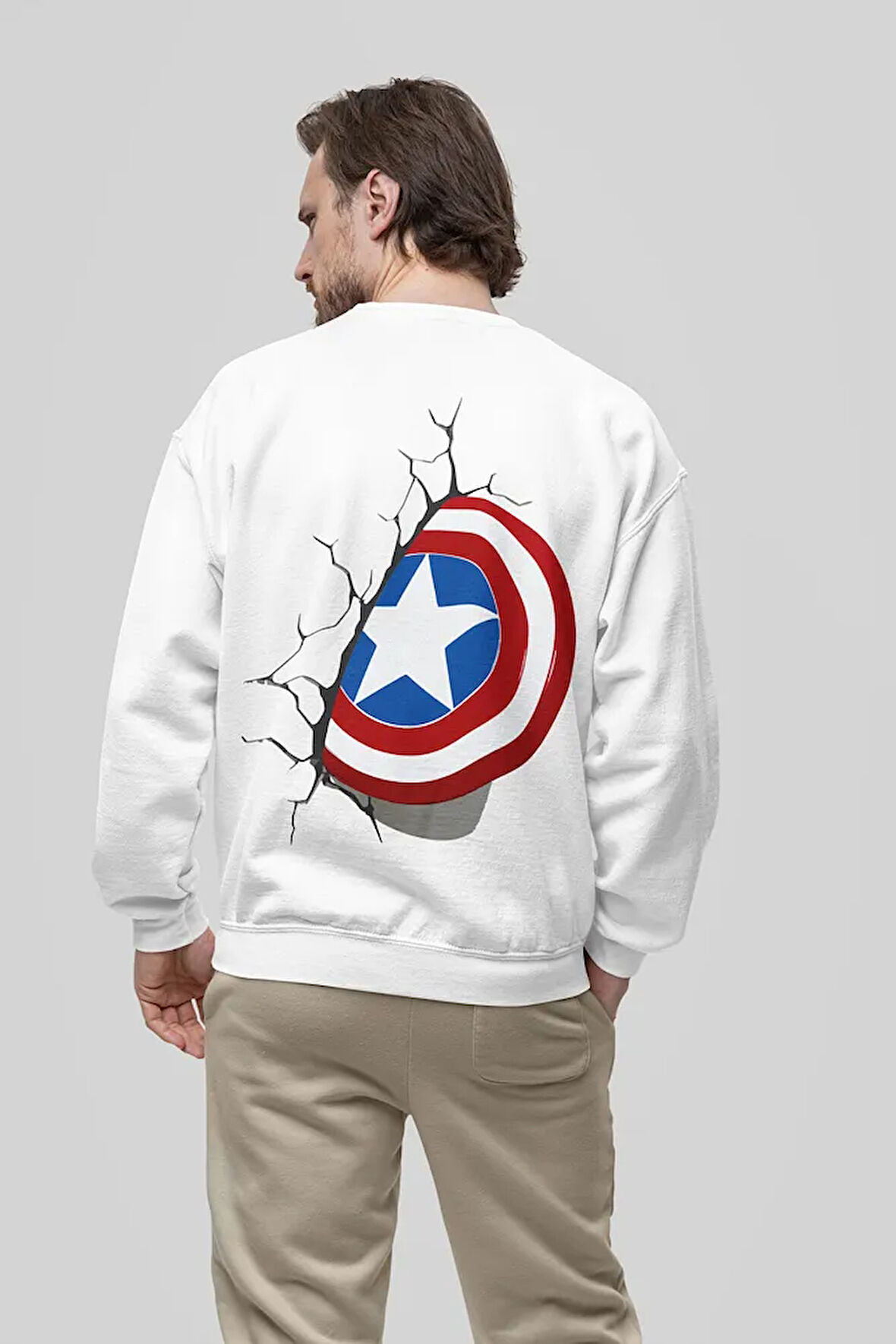 Avengers Kaptan Amerika Kalkan Baskılı Unisex Oversize Marvel Sweatshirt