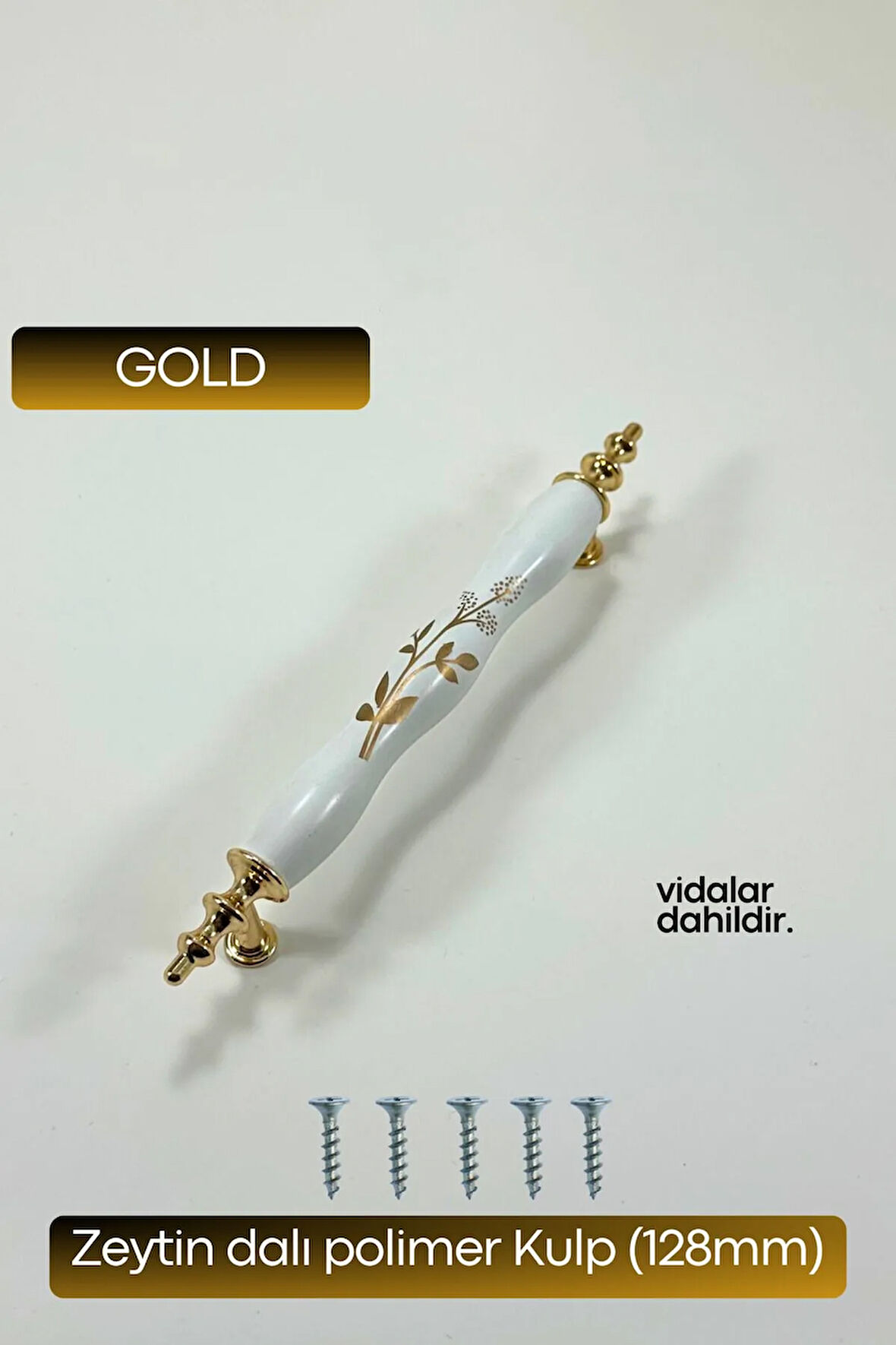 Polimer Zeytindalı Kulp Lüks Modern Mobilya Çekmece Vestiyer Mutfak Dolabı Kulpu 128MM