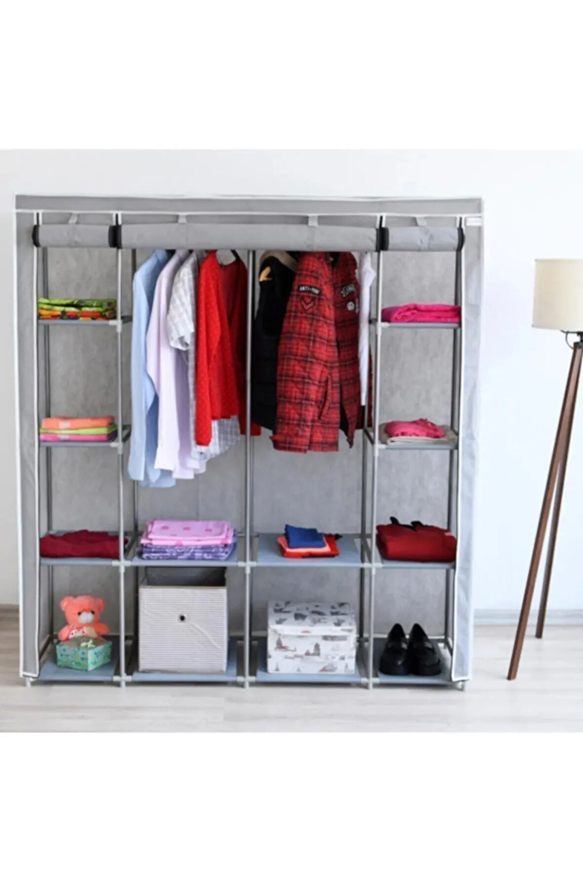 Tokyo Çok Raflı Çelik Profilli Bez Dolap | 12 Raflı, 2 Askılıklı