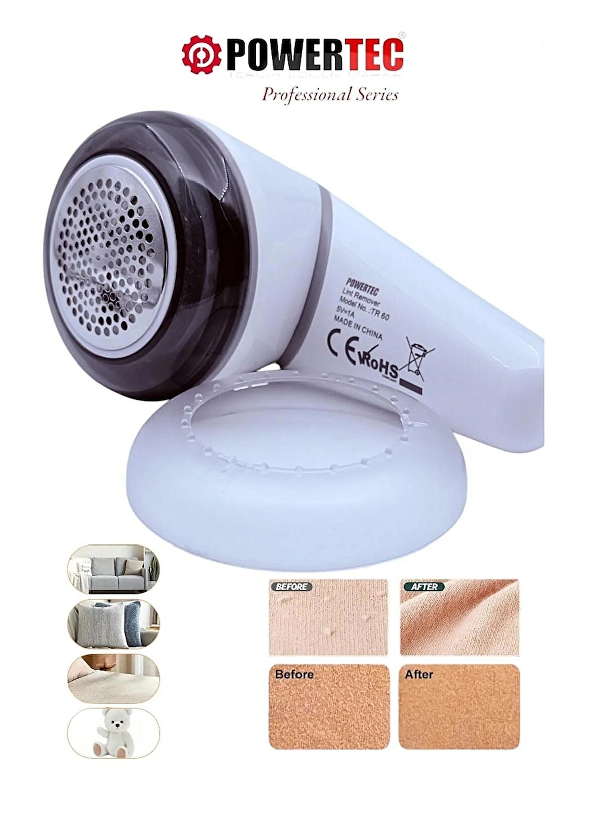 Power.Tec Şarjlı Tiftik, Kazak, Tüy, Giysi Yünü Temizleme Makinesi (7000 RPM)