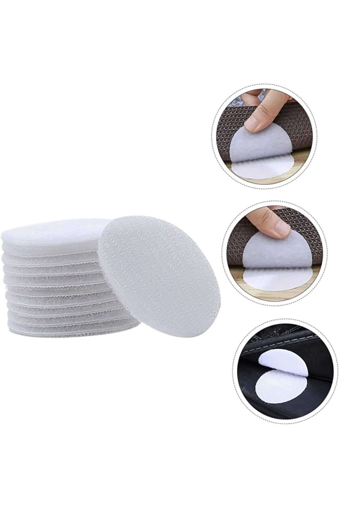 100 takım 5 cm Yuvarlak Cırt Cırt Bant Arkası Güçlü Yapışkanlı Beyaz