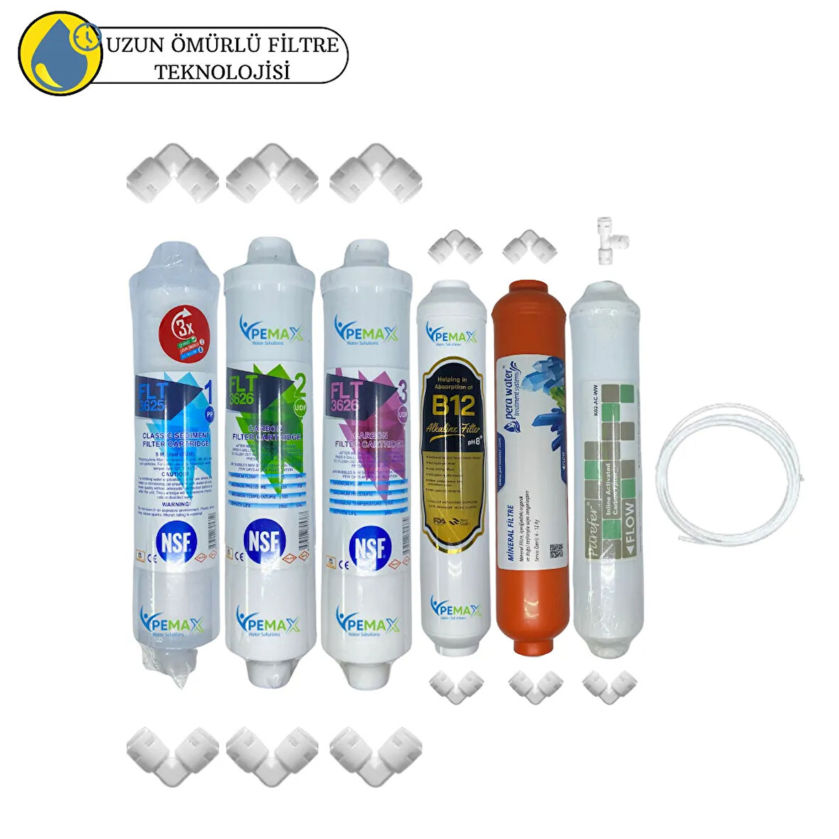 PWS Kapalı Kasa Su Arıtma Cihazlarına uygun Sertifikalı 6li mebransız Purefer+B12 Alkali+mineral set