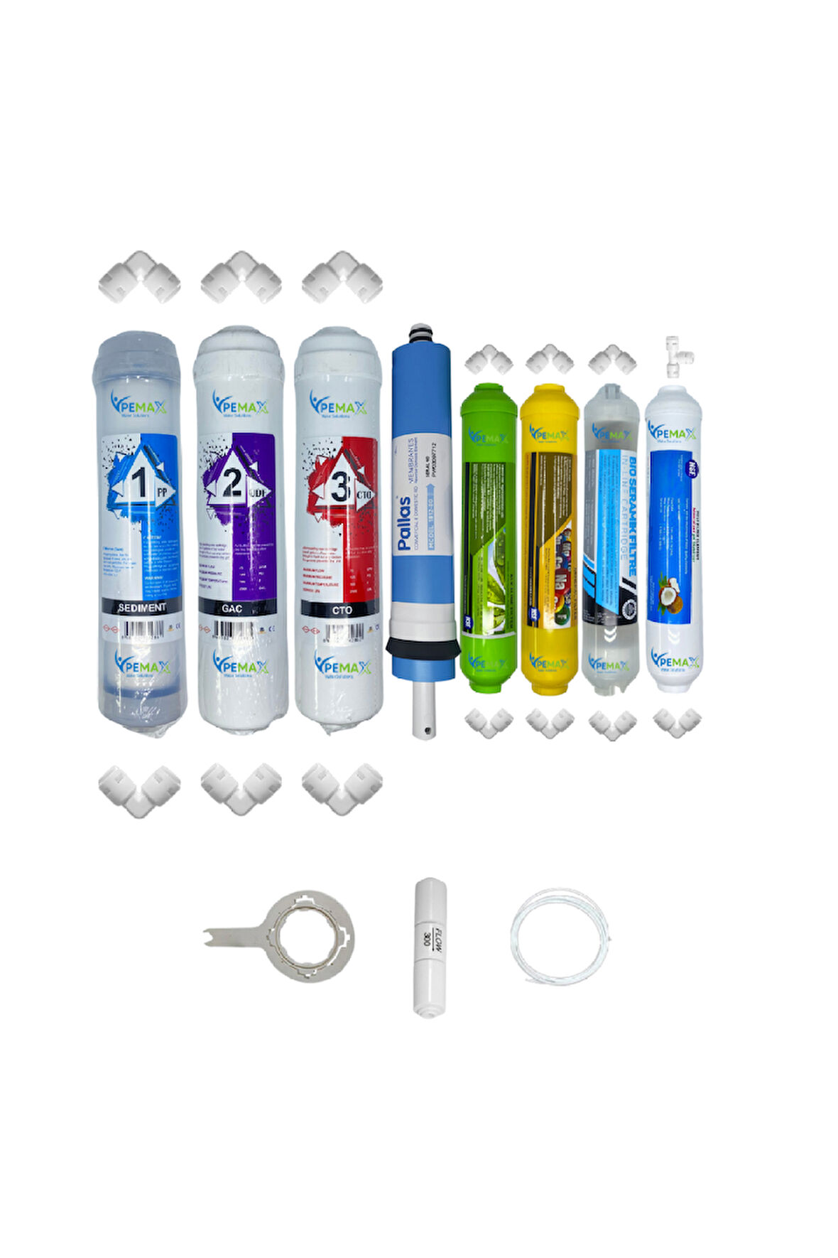 PWS Kapalı Kasa Su Arıtma Cihazlarına STD  8li Pallas mebran Alkali+mineral+detox+tatlandırıcı set