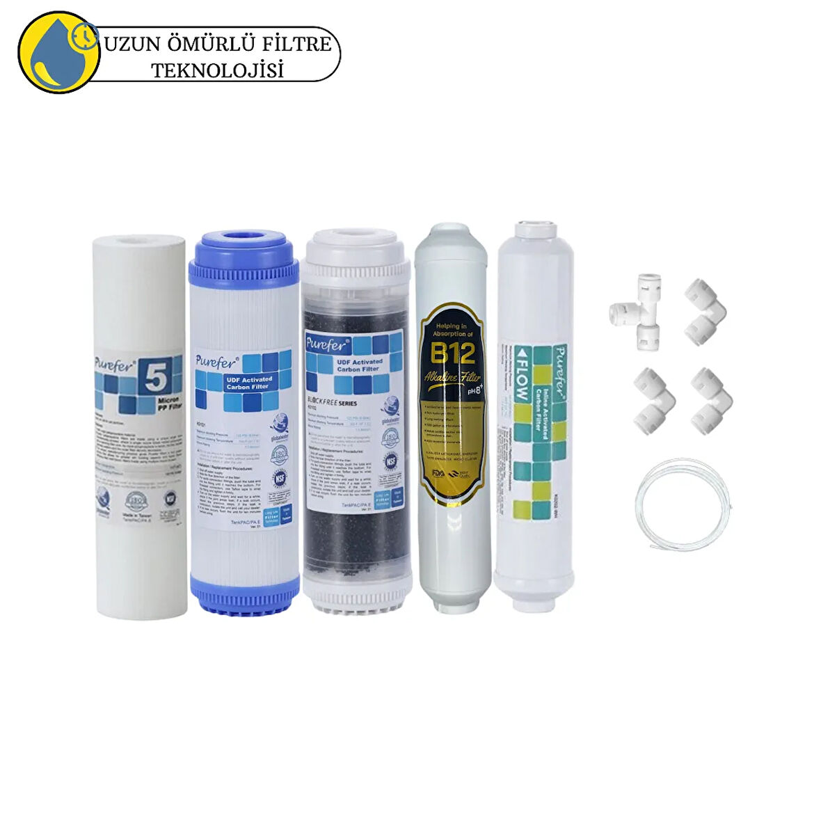 Purefer Açık kasa çift karbonlu Sertifikalı 5li mebransız B12 Alkalili