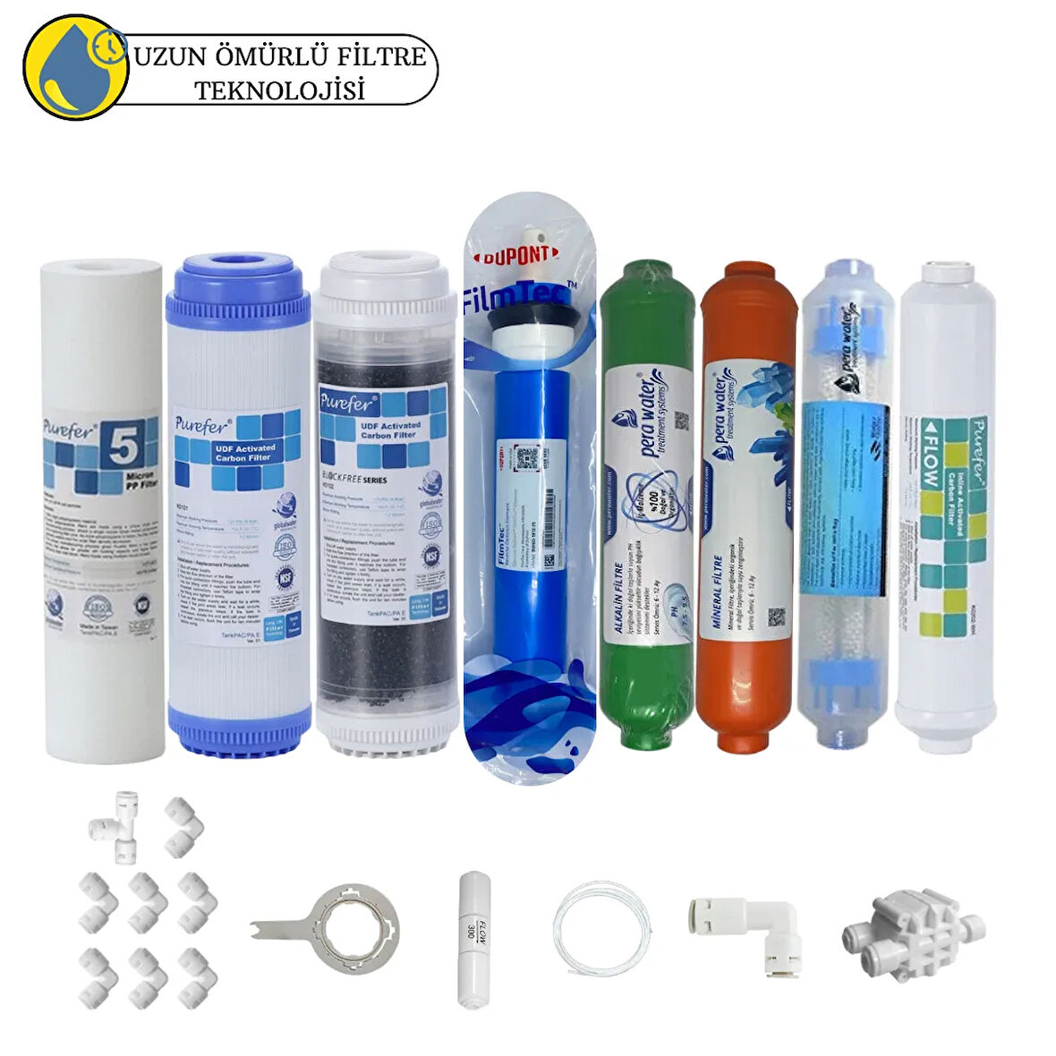 Purefer Açık kasa çift karbonlu Sertifikalı 8li Filmtec Dupon mebran  mineral +alkalili+detox