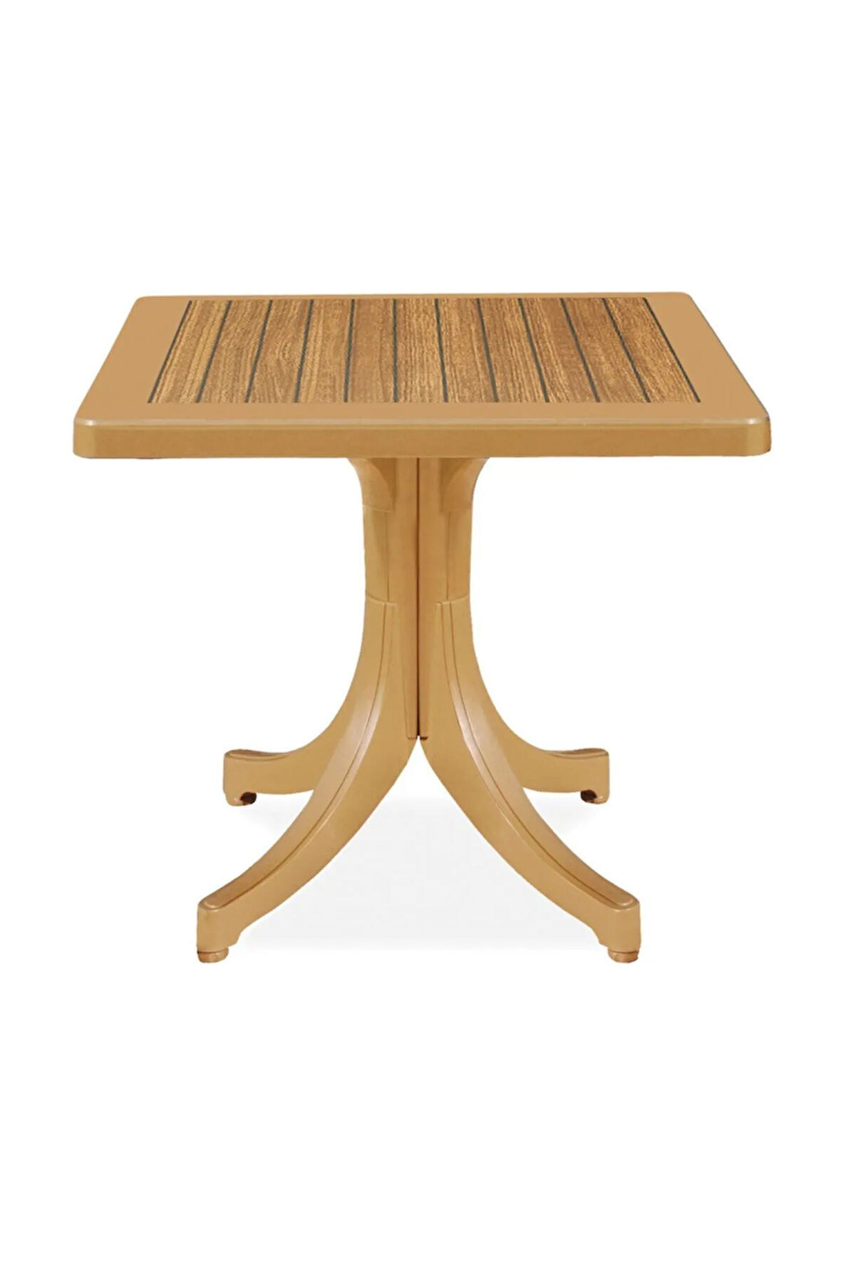 Pera Masa Plastik Bahçe Masası Teak Ahşap Desenli Kare 80 cm X 80 cm