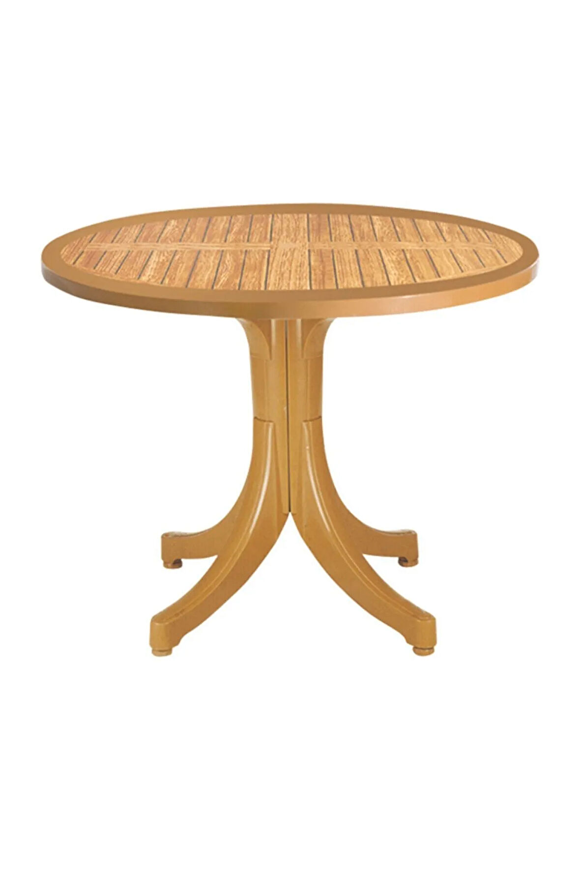 Pera Masa Plastik Bahçe Masası Teak Taş Desenli Yuvarlak 90 Cm