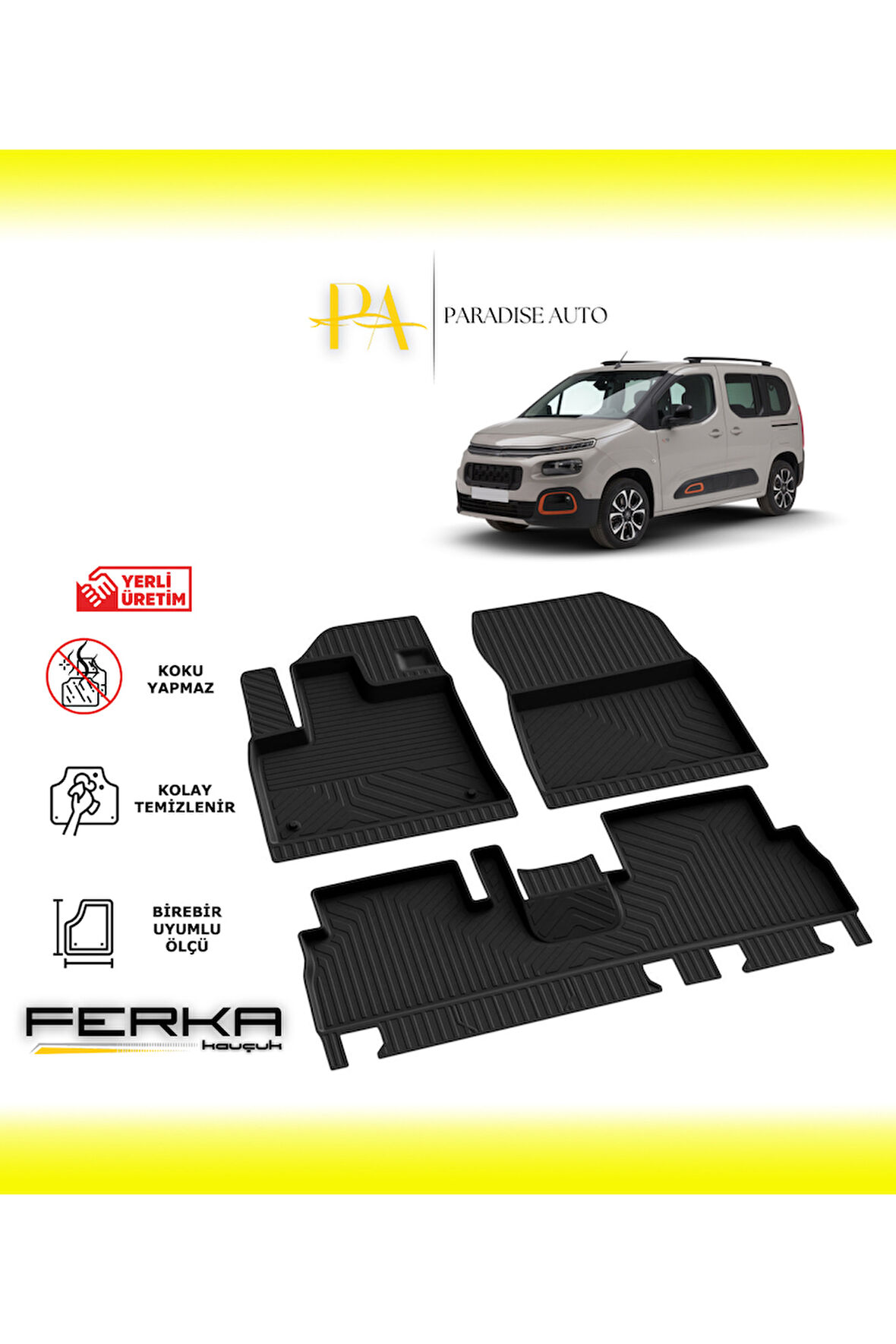 Citroen Berlingo 3 2019 ve Üstü 4D Havuzlu Paspas