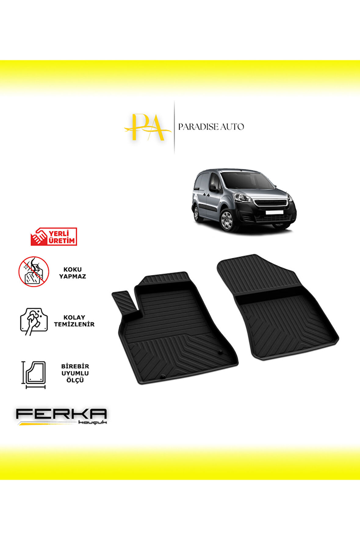 Peugeot Partner Van 3 Ön 2 Parça 2019 ve Üstü 4D Havuzlu Paspas