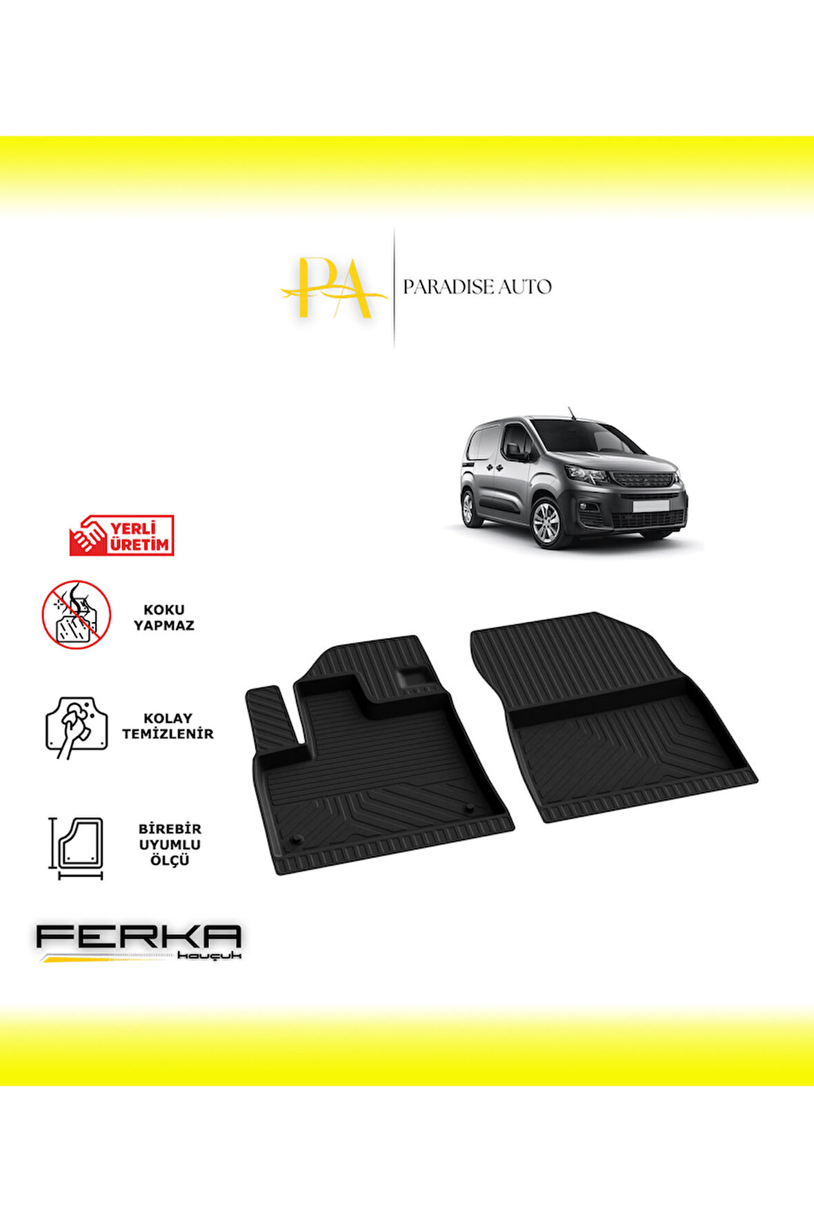 Peugeot Rifter VAN Ön 2 Parça 2019 ve Üstü 4D Havuzlu Paspas