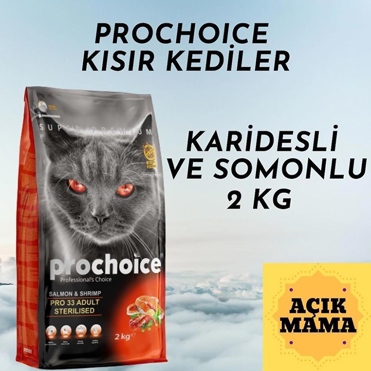 ProChoice Pro 33 Sterilised Somon Karides Kısır Kedi Maması 2 Kg AÇIK