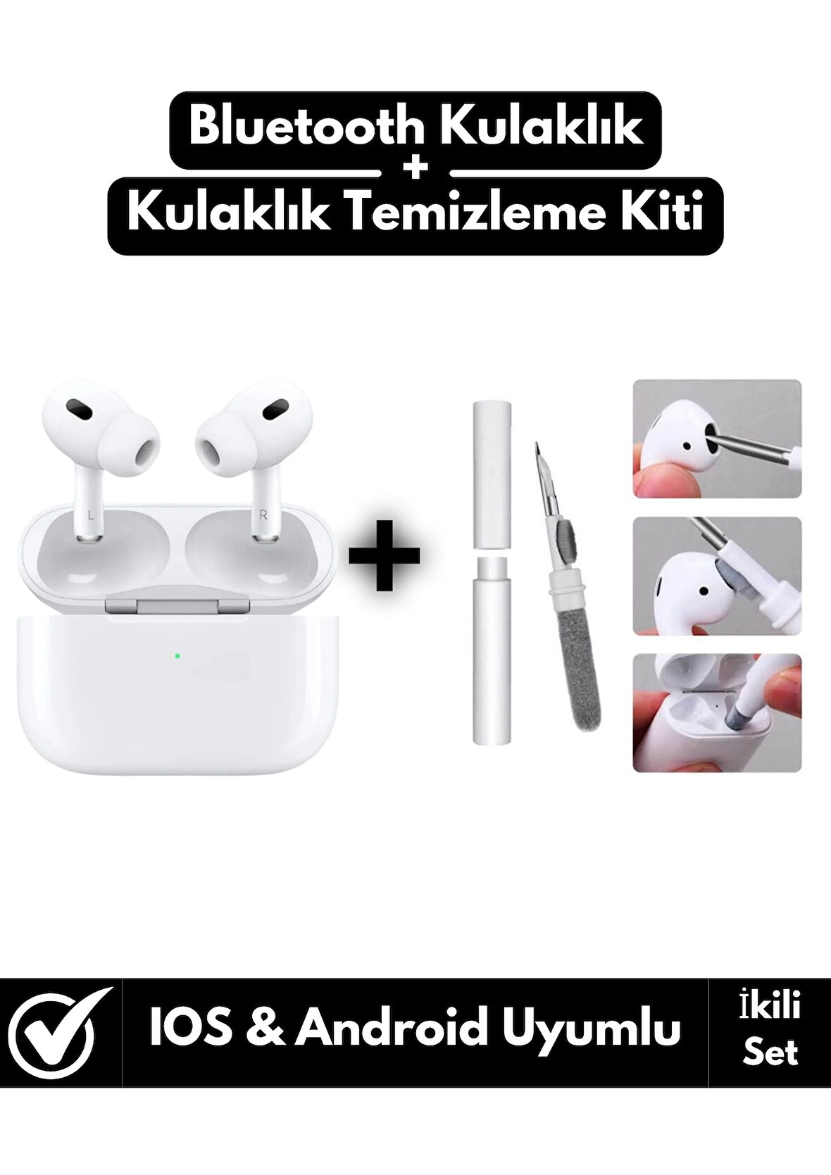 Iphone15/Pro/Promax Uyumlu Bluetooth V5 Kulak İçi TWS Kulaklık+Kulaklık Temizleme Seti