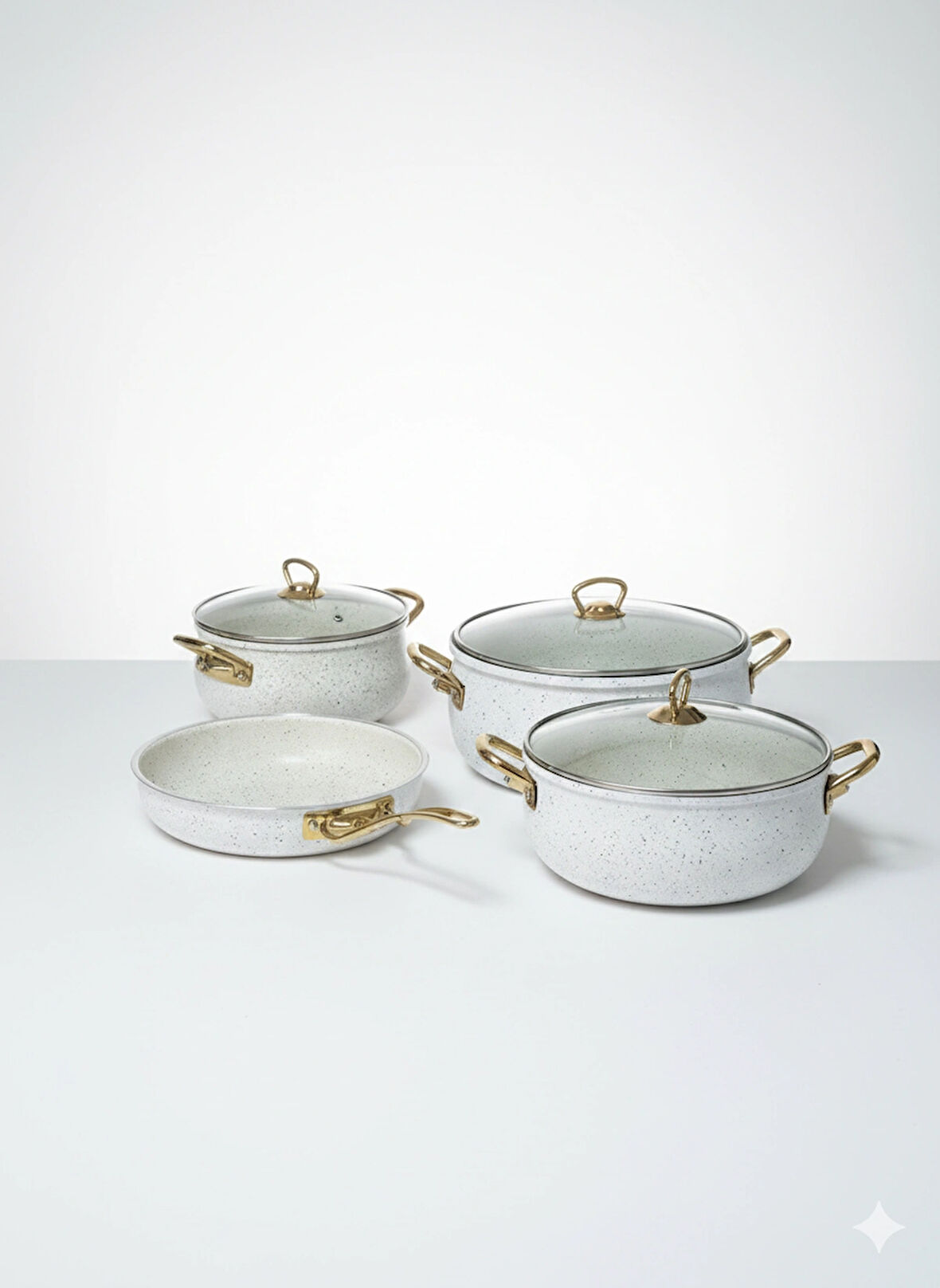 7 Parça Beyaz Renk Granit Tencere Seti – Şıklık ve Dayanıklılığı Mutfaklarınıza Taşıyın!