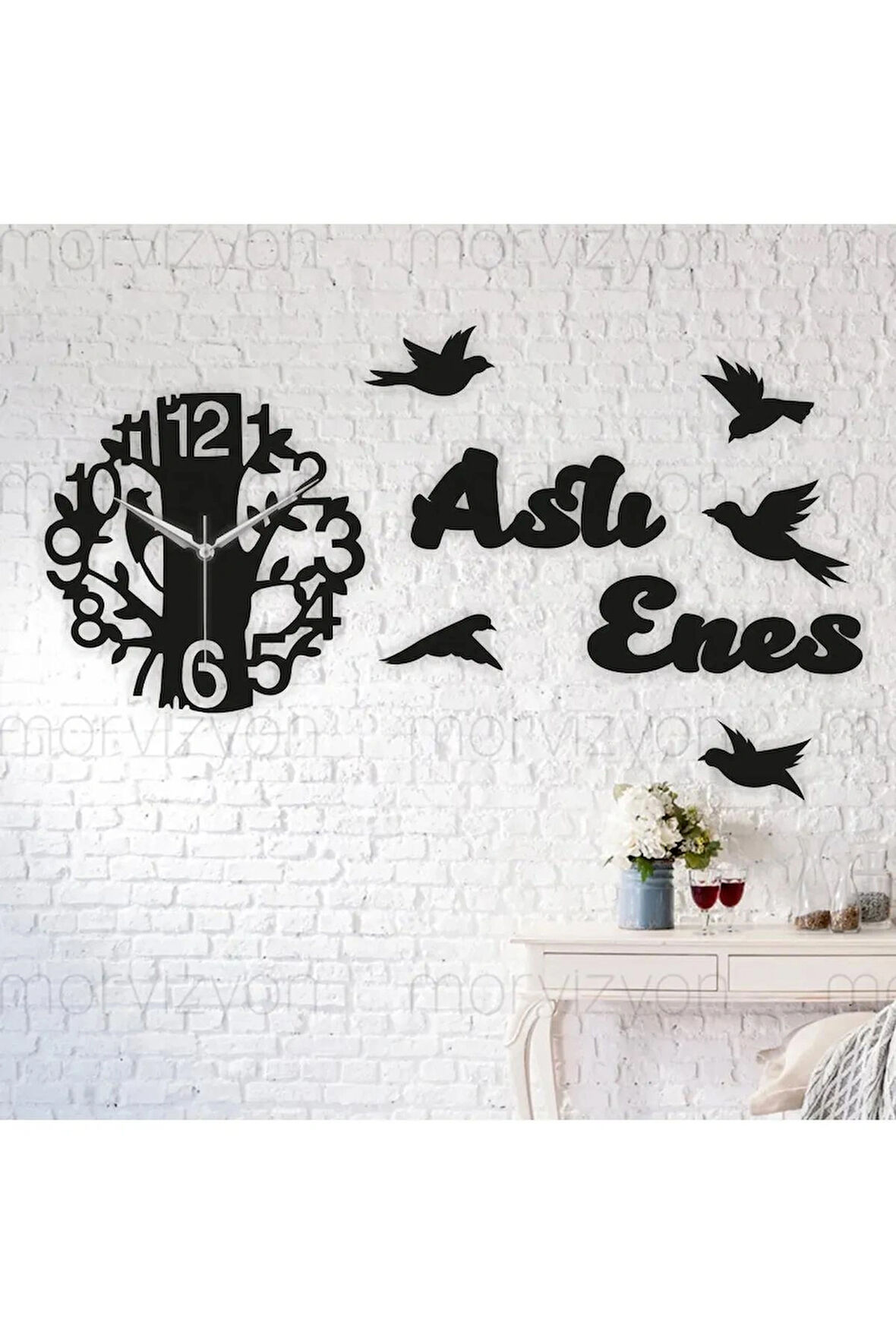  Kişiye Özel Modern Kuşlu Saat+İsim bildirin