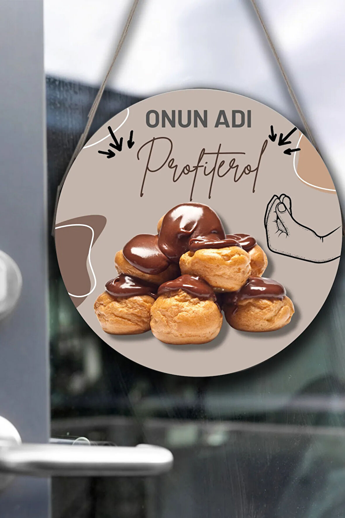 Profiterol Salonu Duvar, Kapı, Tek Taraflı Askılı Pano Karşılama Tabelası, Profiterol Dükkan Süsü