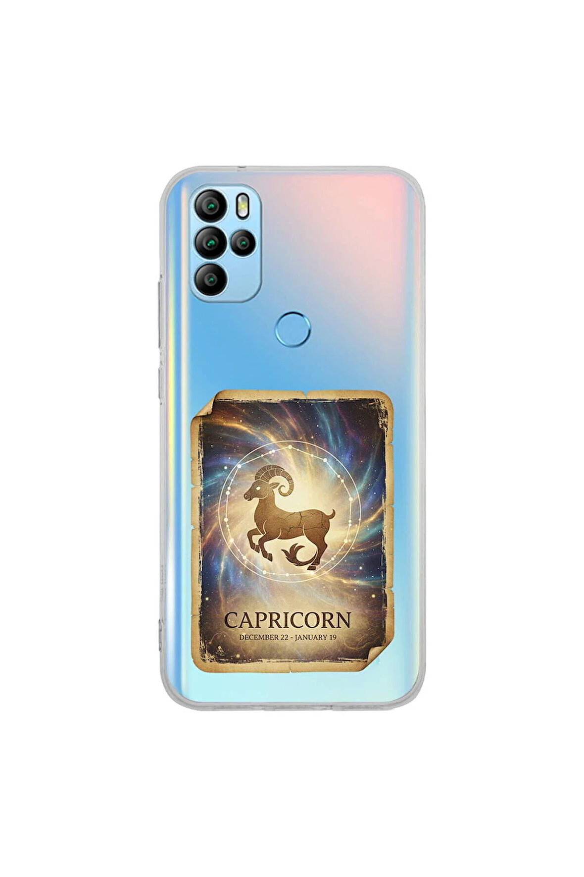 General Mobile GM 21 Pro ile Uyumlu Burç Kartları Oğlak Tasarımlı Şeffaf Silikon Kılıf