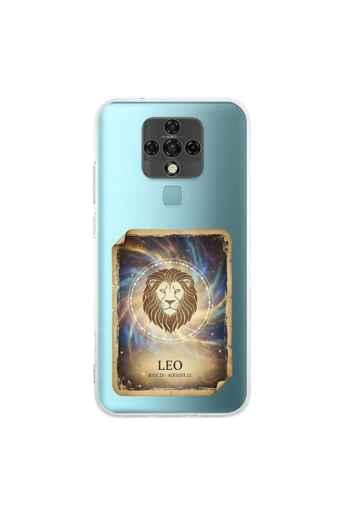 Tecno Camon 16 ile Uyumlu Burç Kartları Aslan Tasarımlı Şeffaf Silikon Kılıf