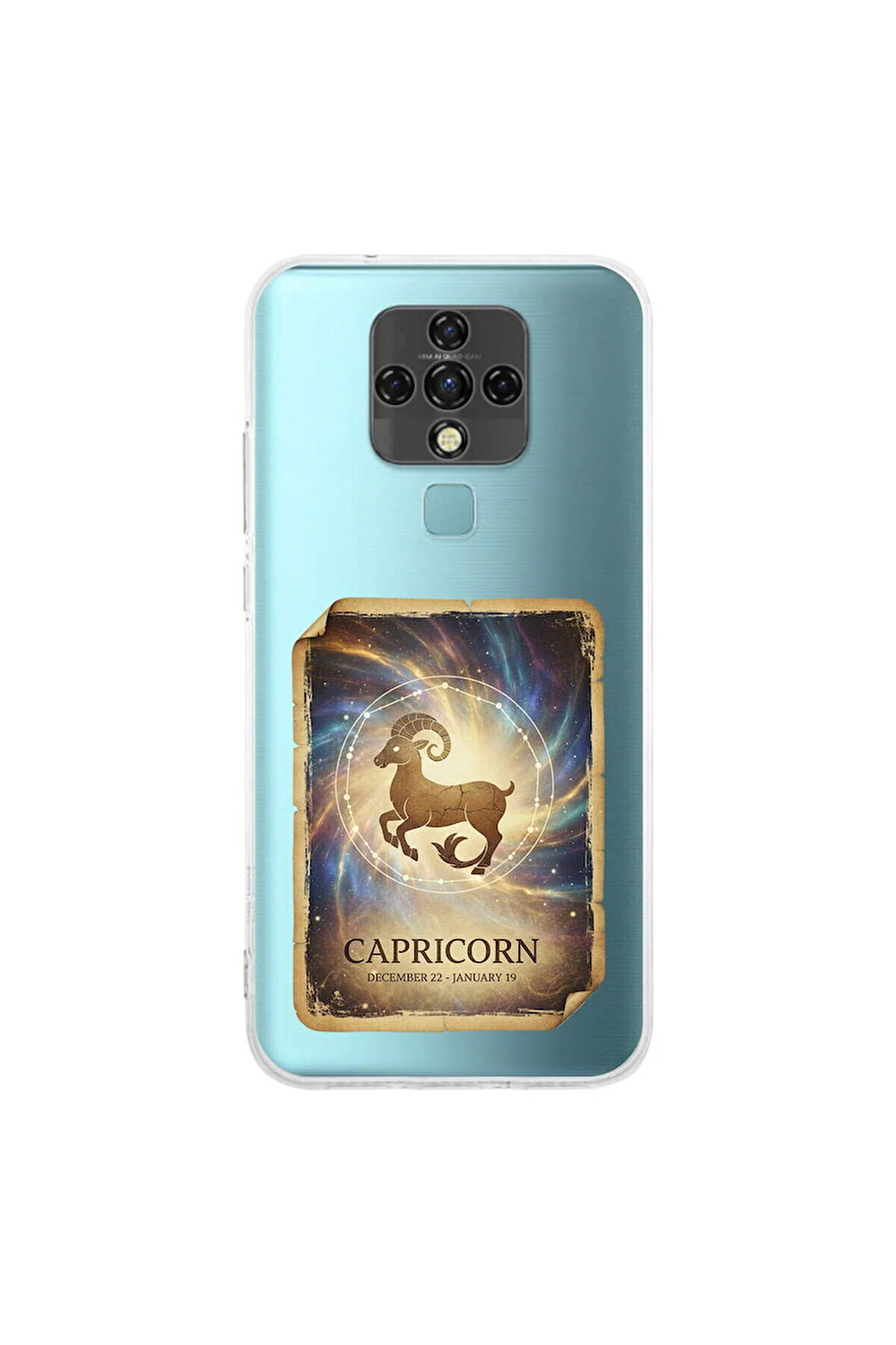 Tecno Camon 16 ile Uyumlu Burç Kartları Oğlak Tasarımlı Şeffaf Silikon Kılıf