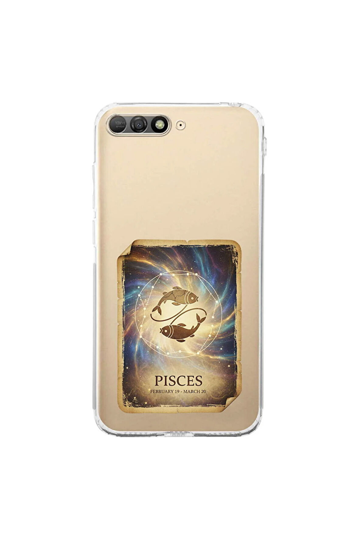 Huawei Y6 2018 ile Uyumlu Burç Kartları Balık Tasarımlı Şeffaf Silikon Kılıf