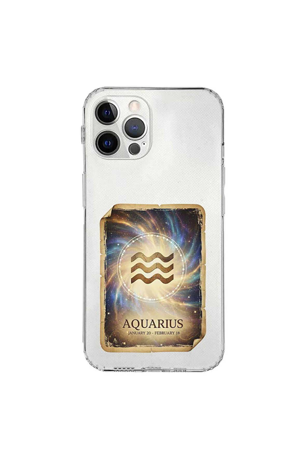 iPhone 12 Pro ile Uyumlu Burç Kartları Kova Tasarımlı Şeffaf Silikon Kılıf