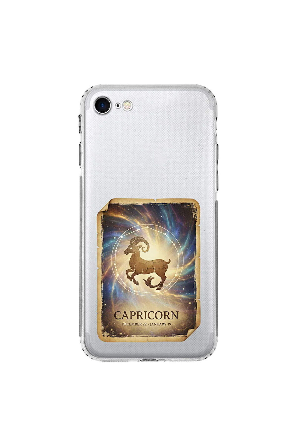 iPhone 7 ile Uyumlu Burç Kartları Oğlak Tasarımlı Şeffaf Silikon Kılıf