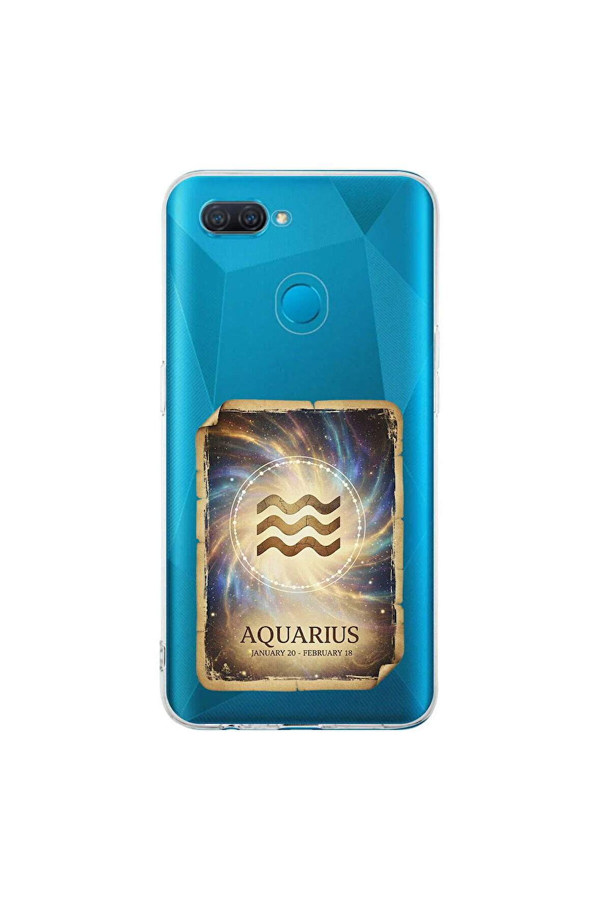 Oppo A5S ile Uyumlu Burç Kartları Kova Tasarımlı Şeffaf Silikon Kılıf