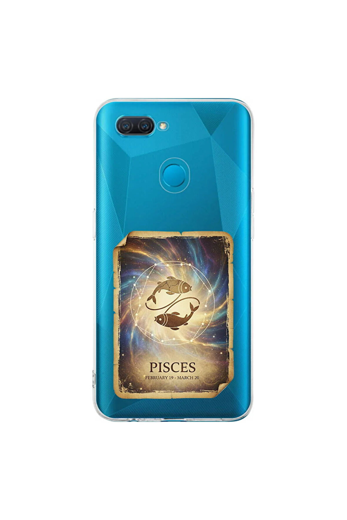 Oppo A5S ile Uyumlu Burç Kartları Balık Tasarımlı Şeffaf Silikon Kılıf