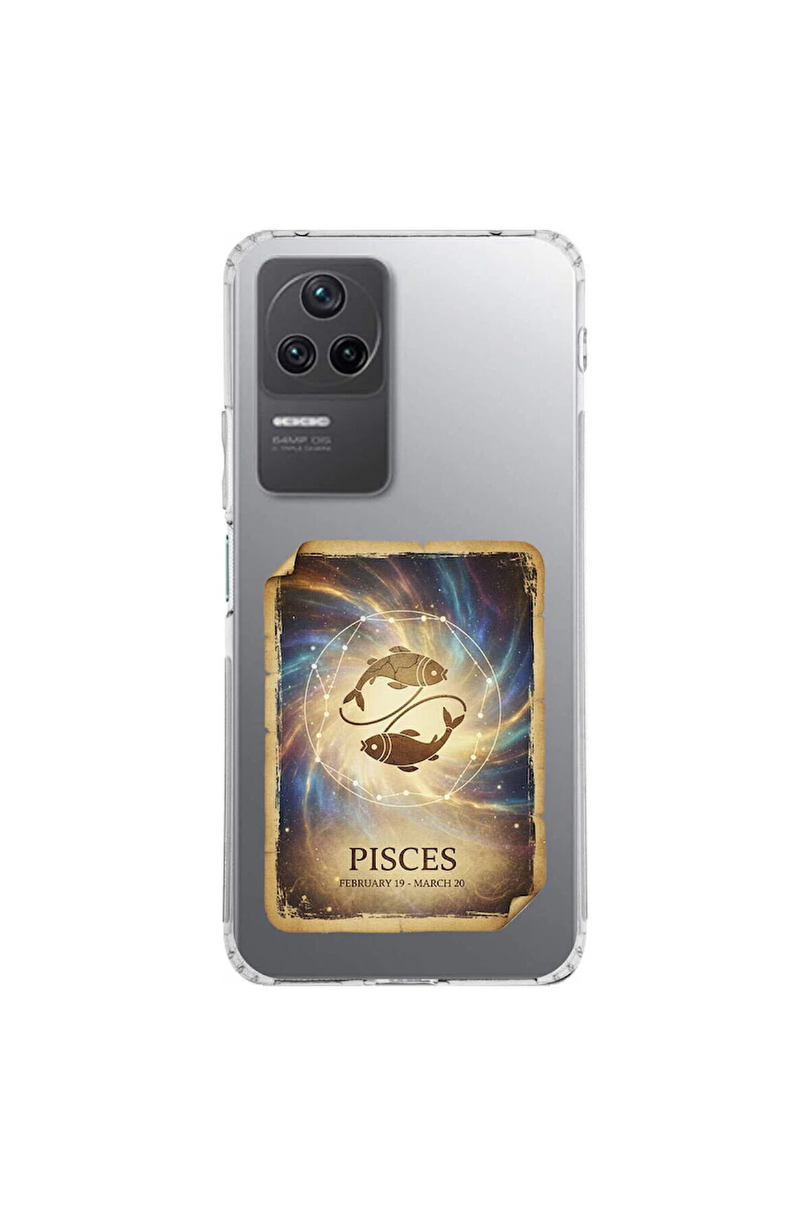 Poco F4 ile Uyumlu Burç Kartları Balık Tasarımlı Şeffaf Silikon Kılıf