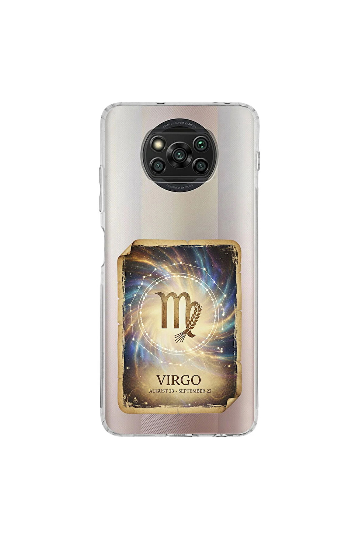 Poco X3 Pro ile Uyumlu Burç Kartları Başak Tasarımlı Şeffaf Silikon Kılıf