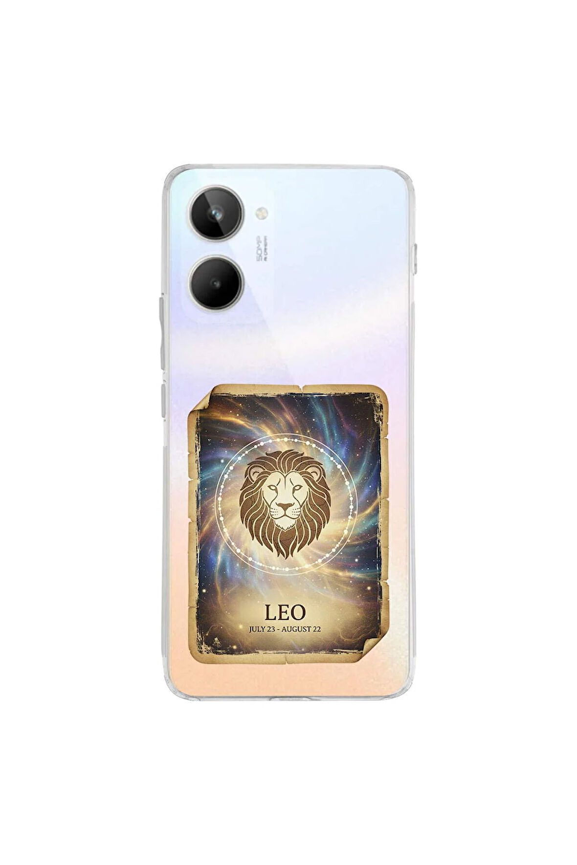 Realme 10 4G ile Uyumlu Burç Kartları Aslan Tasarımlı Şeffaf Silikon Kılıf