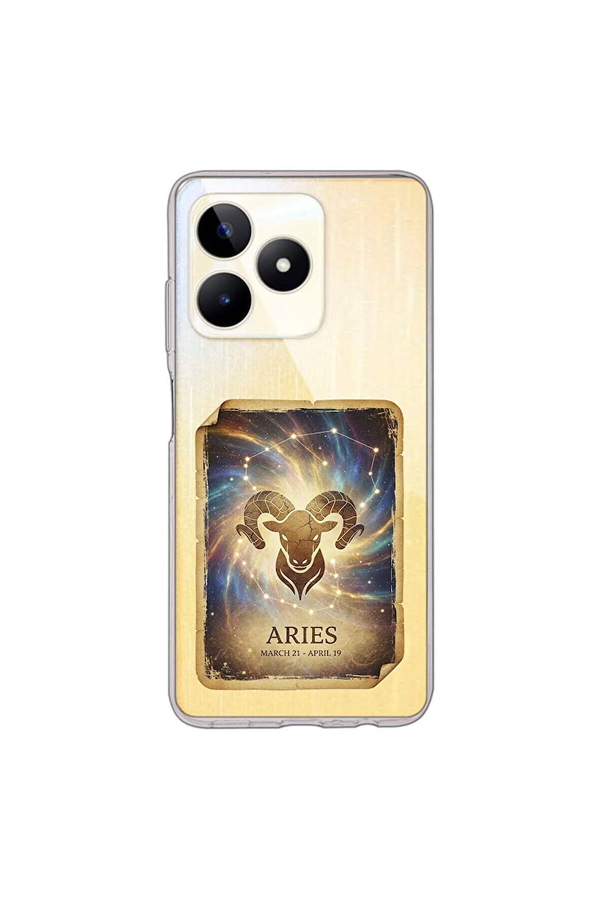 Realme C53 ile Uyumlu Burç Kartları Koç Tasarımlı Şeffaf Silikon Kılıf
