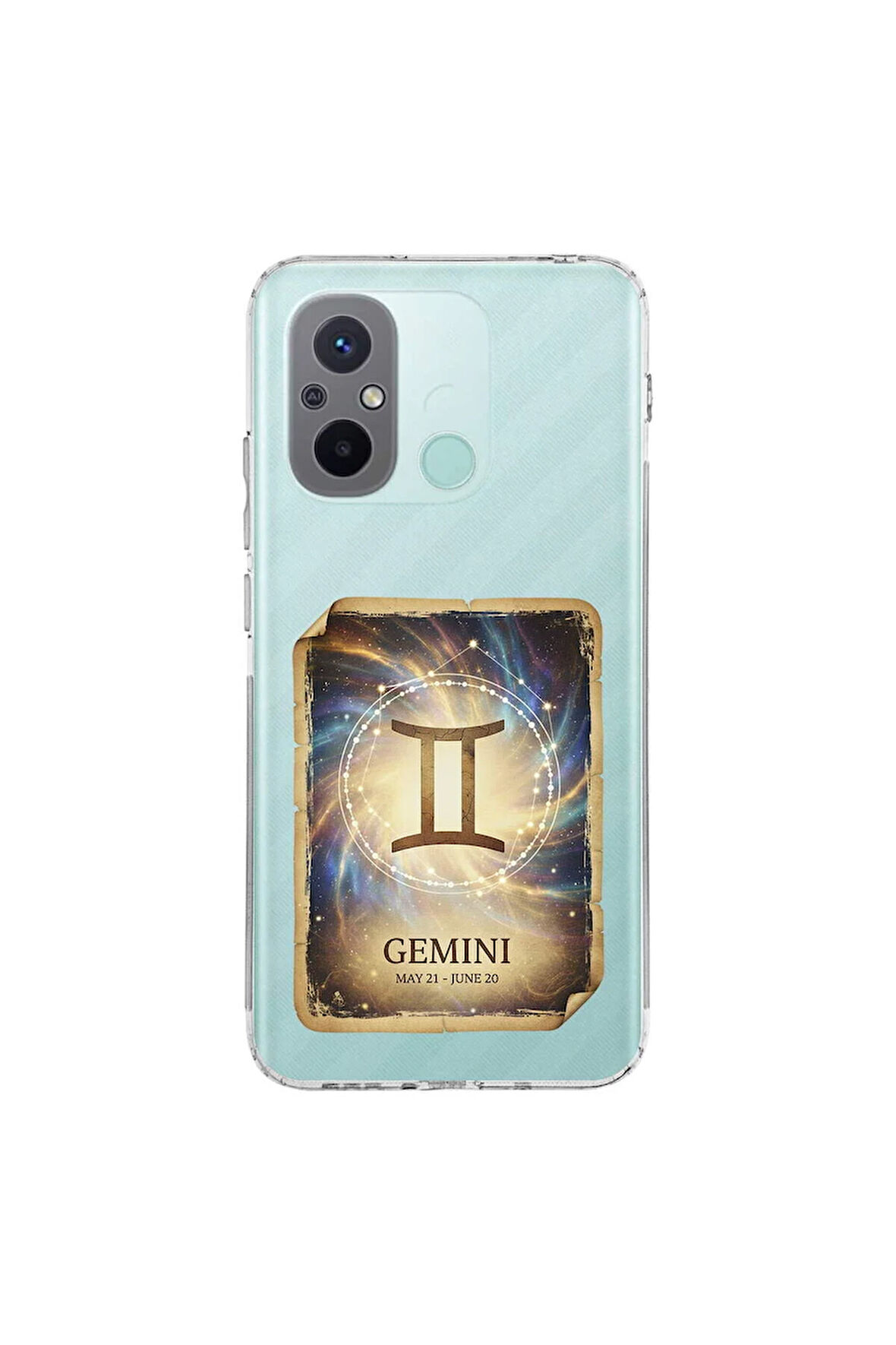 Redmi 12C ile Uyumlu Burç Kartları İkizler Tasarımlı Şeffaf Silikon Kılıf