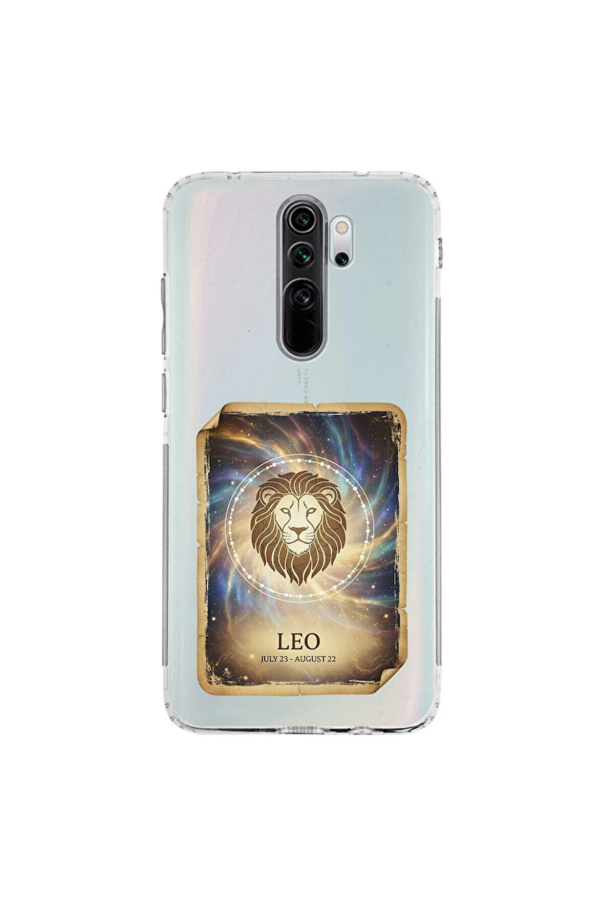 Redmi Note 8 Pro ile Uyumlu Burç Kartları Aslan Tasarımlı Şeffaf Silikon Kılıf