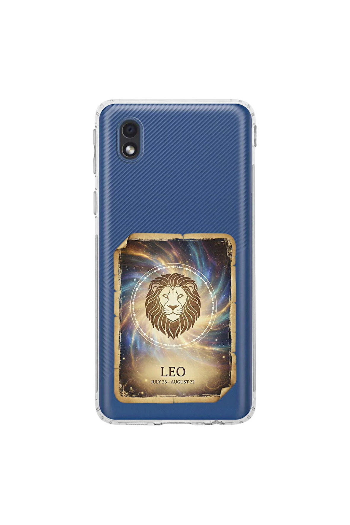 Samsung Galaxy A01 Core ile Uyumlu Burç Kartları Aslan Tasarımlı Şeffaf Silikon Kılıf