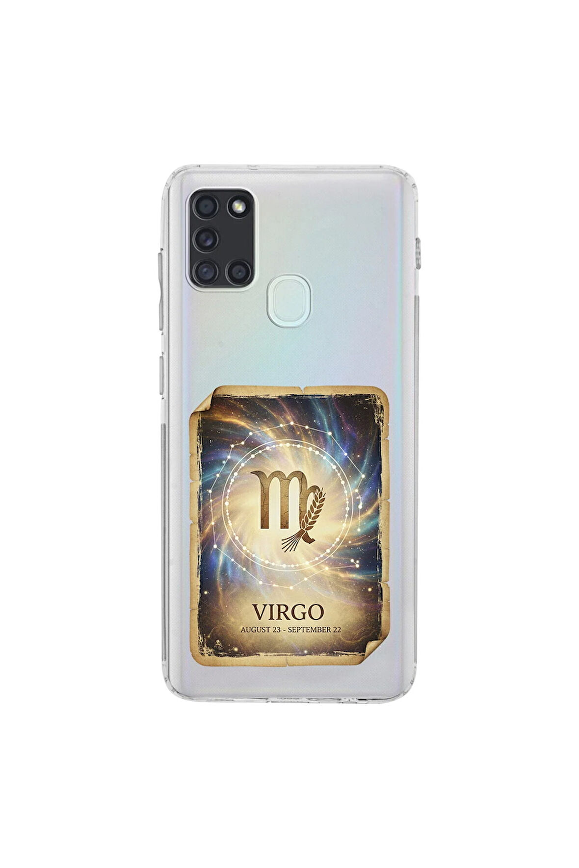 Samsung Galaxy A21S ile Uyumlu Burç Kartları Başak Tasarımlı Şeffaf Silikon Kılıf