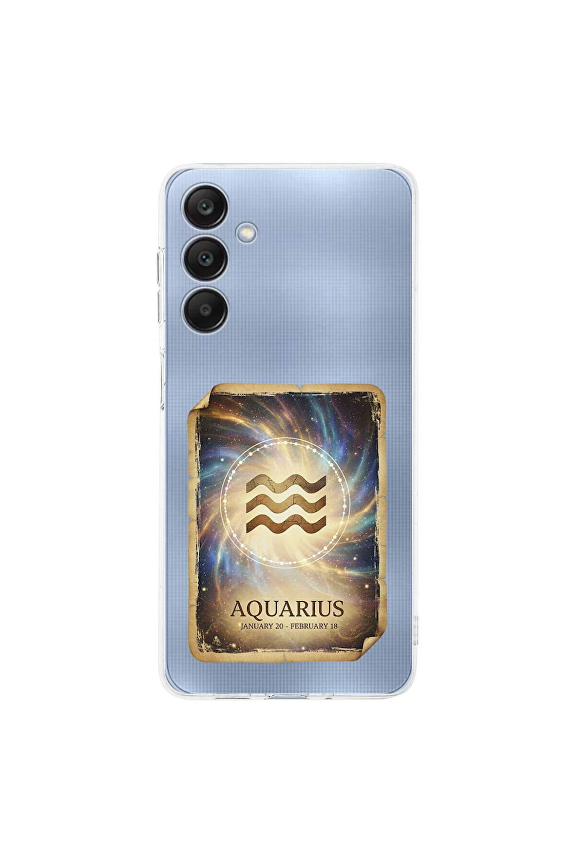 Samsung Galaxy A25 ile Uyumlu Burç Kartları Kova Tasarımlı Şeffaf Silikon Kılıf