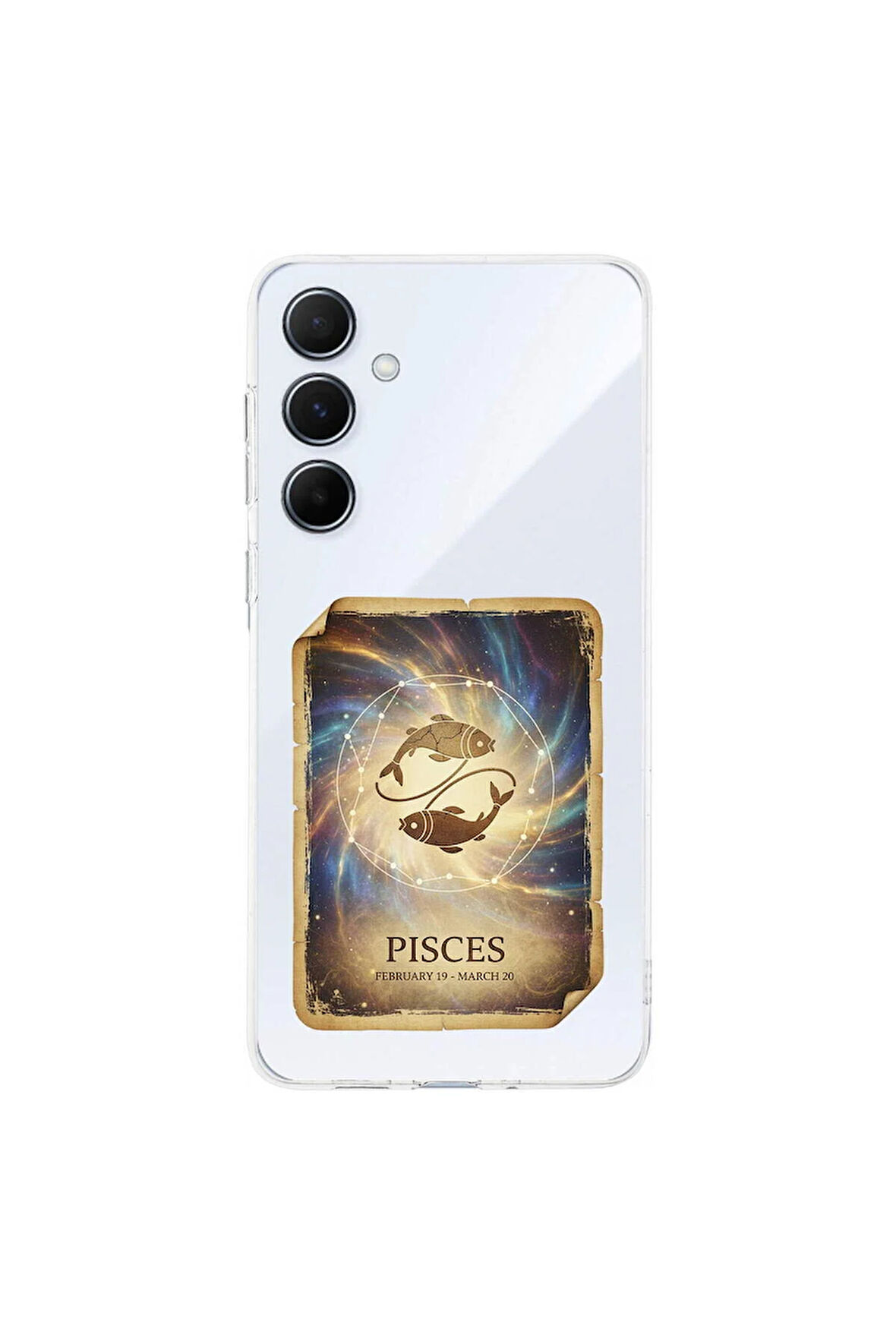 Samsung Galaxy A55 ile Uyumlu Burç Kartları Balık Tasarımlı Şeffaf Silikon Kılıf