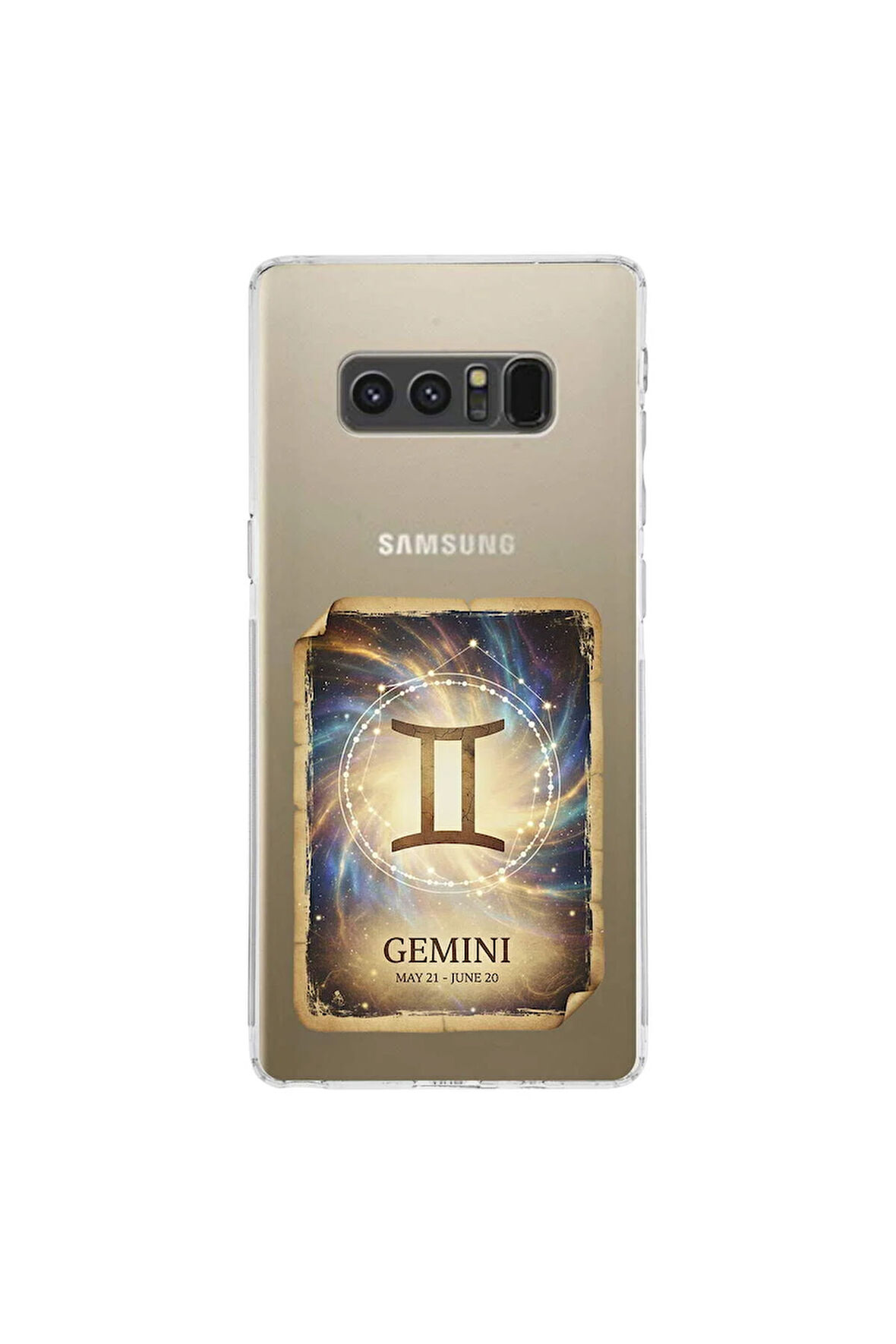 Samsung Galaxy Note 8 ile Uyumlu Burç Kartları İkizler Tasarımlı Şeffaf Silikon Kılıf