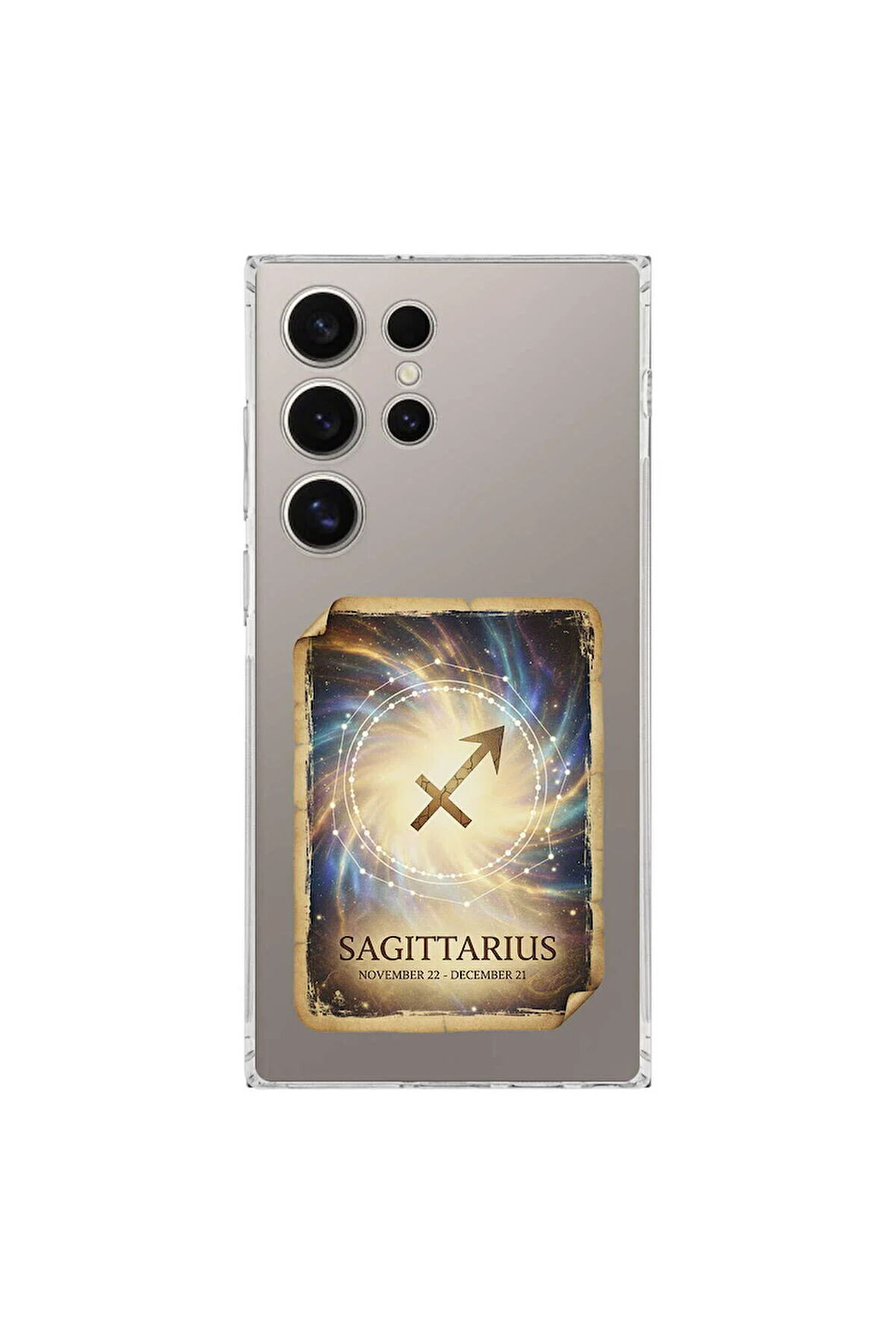 Samsung Galaxy S24 Ultra ile Uyumlu Burç Kartları Yay Tasarımlı Şeffaf Silikon Kılıf