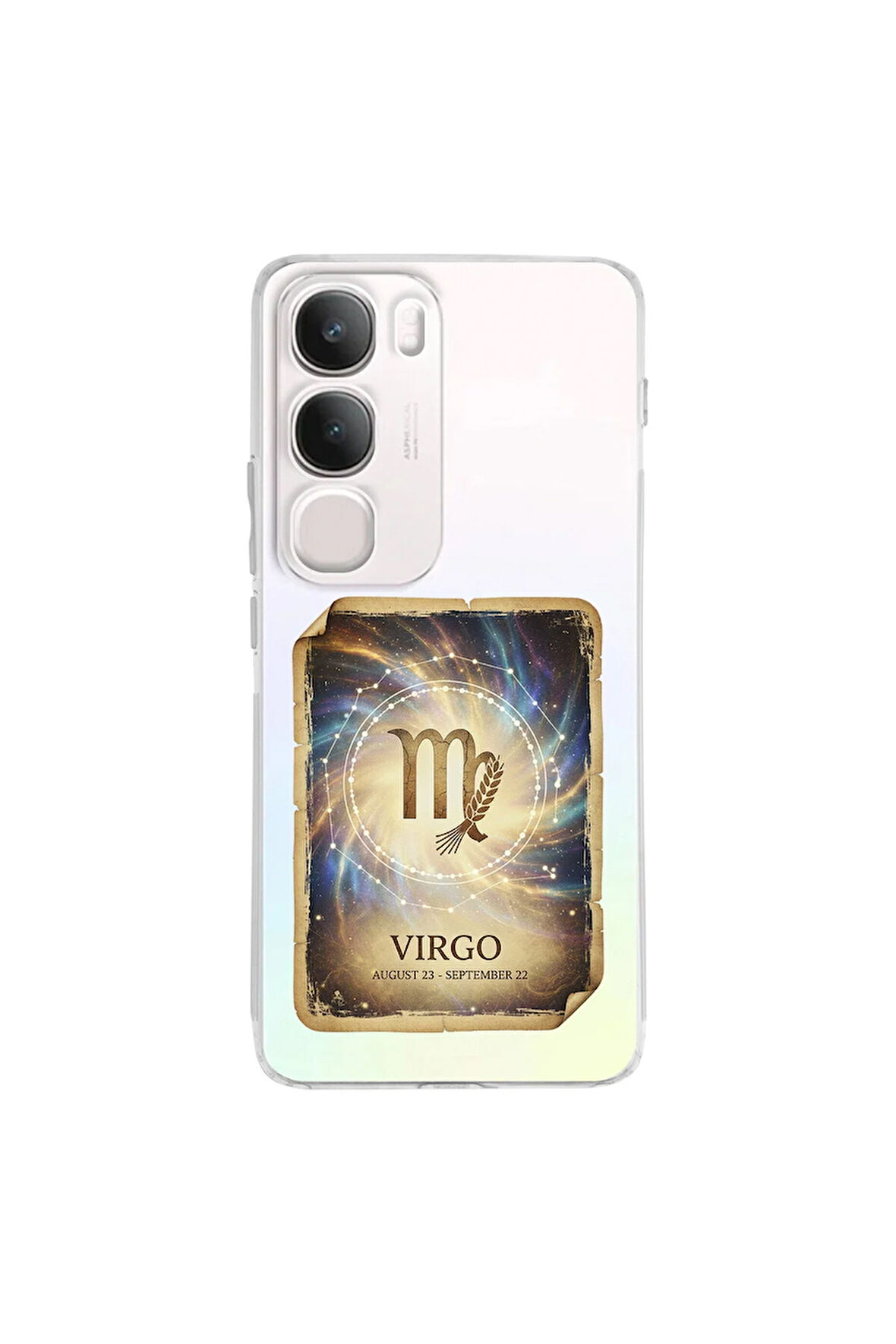 Vivo V29 5G ile Uyumlu Burç Kartları Başak Tasarımlı Şeffaf Silikon Kılıf