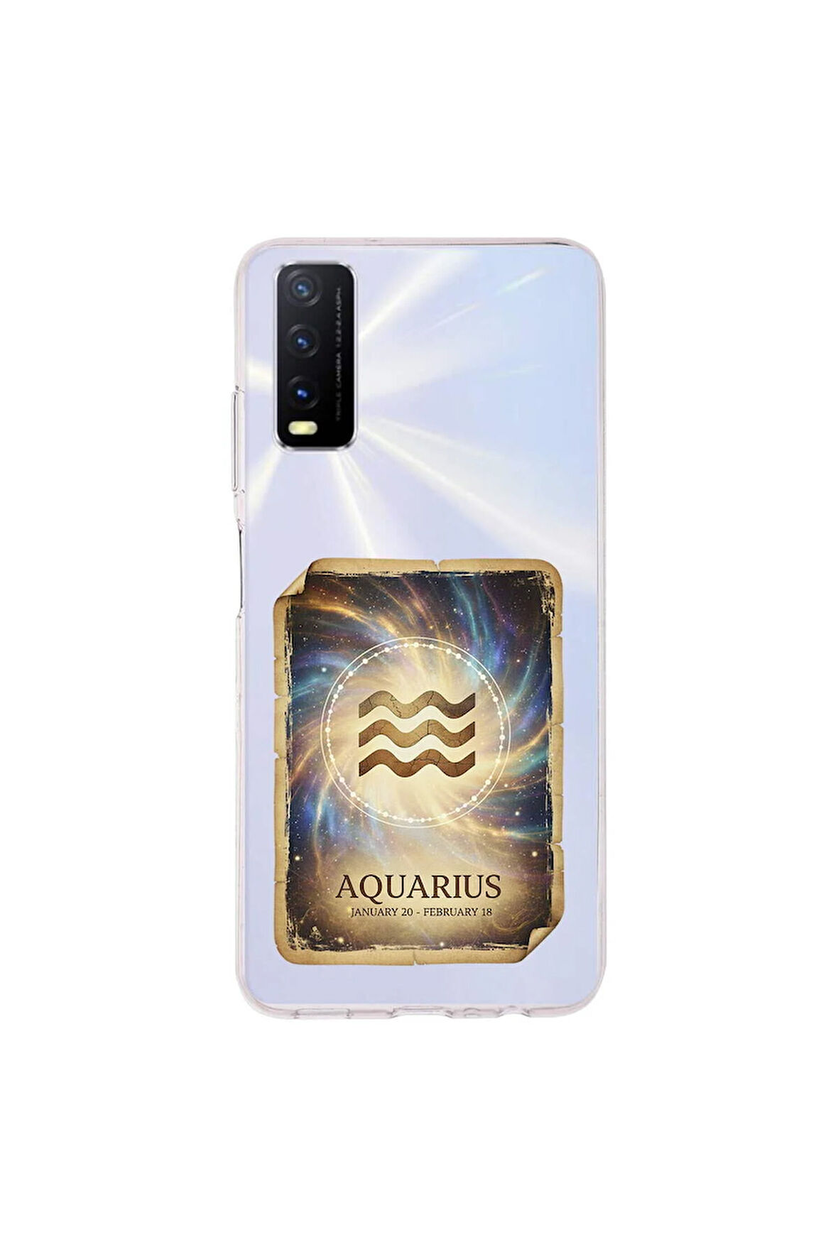 Vivo Y12S ile Uyumlu Burç Kartları Kova Tasarımlı Şeffaf Silikon Kılıf