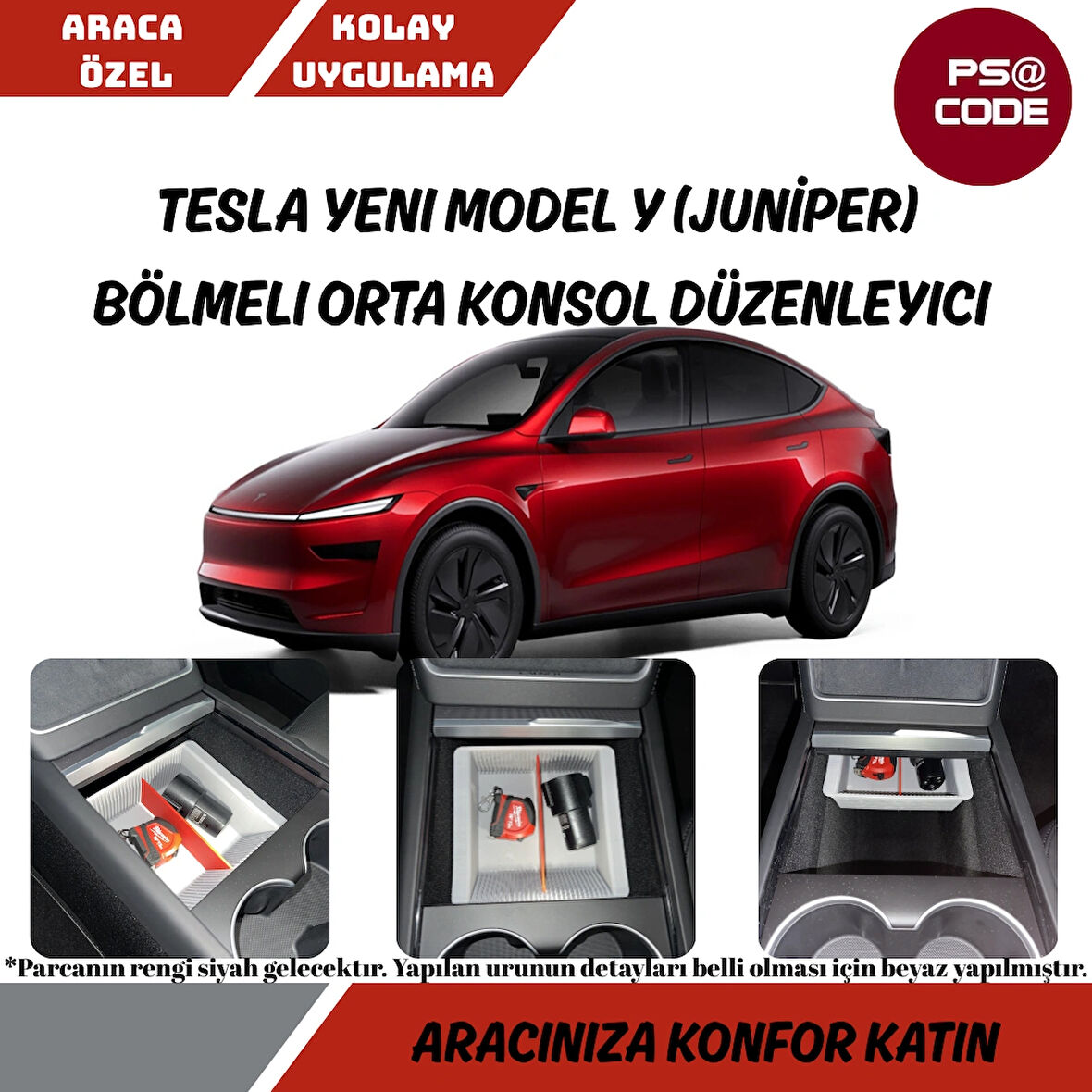 Tesla Yeni Model Y (Juniper) Bölmeli Orta Konsol Düzenleyici Araç İçi Organize