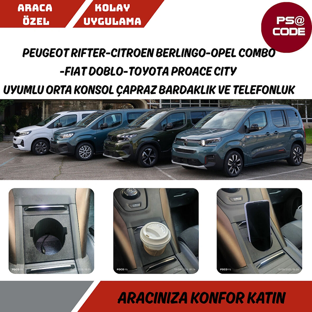 Peugeot rifter-Opel Combo-Citroen Berlingo-Fiat Doblo Çapraz bardaklık ve Telefonluk